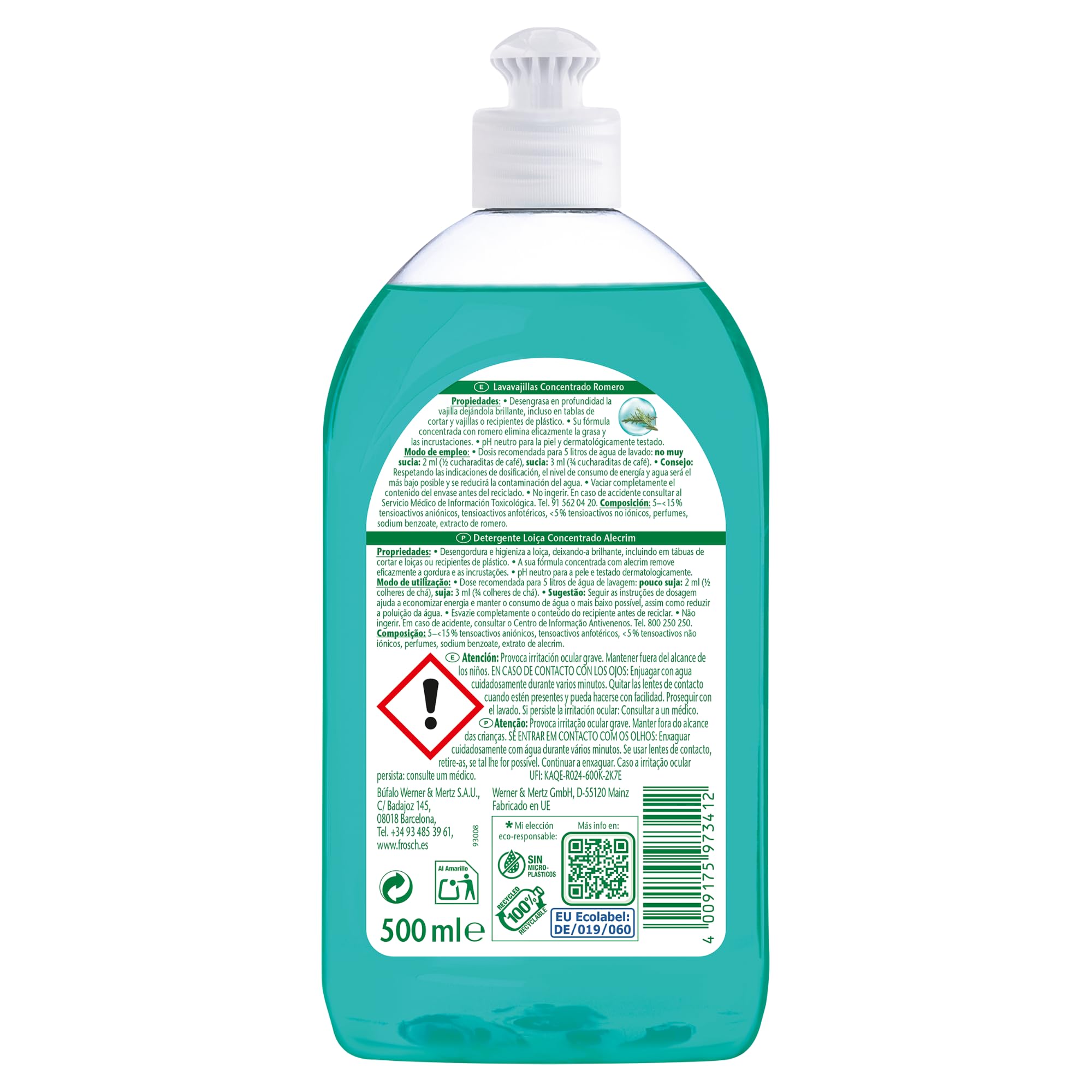 Frosch Lavavajillas a Mano Líquido Concentrado Ecológico Romero 500ml