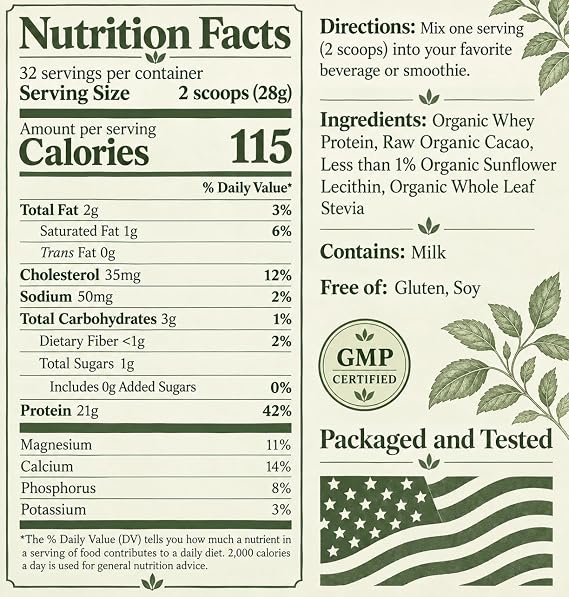 NorCal Organic Chocolate Whey Protein, USA Grass-Fed, USDA Cert, 2 lb