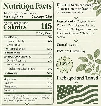 NorCal Organic Chocolate Whey Protein, USA Grass-Fed, USDA Cert, 2 lb