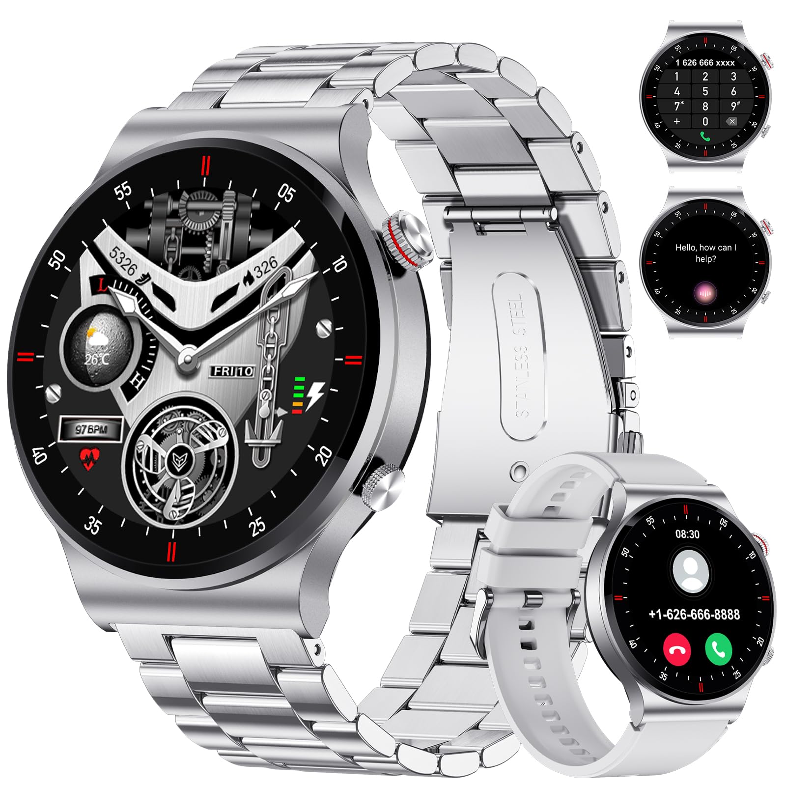 SUNKTA Reloj Inteligente Hombre con Llamadas y Asistente Voz, 1.39'' Smartwatch con 2 Correas, Pulsómetro, 100+ Modos Deportes, Notificaciones Inteligentes Reloj Deportivo para Android iOS