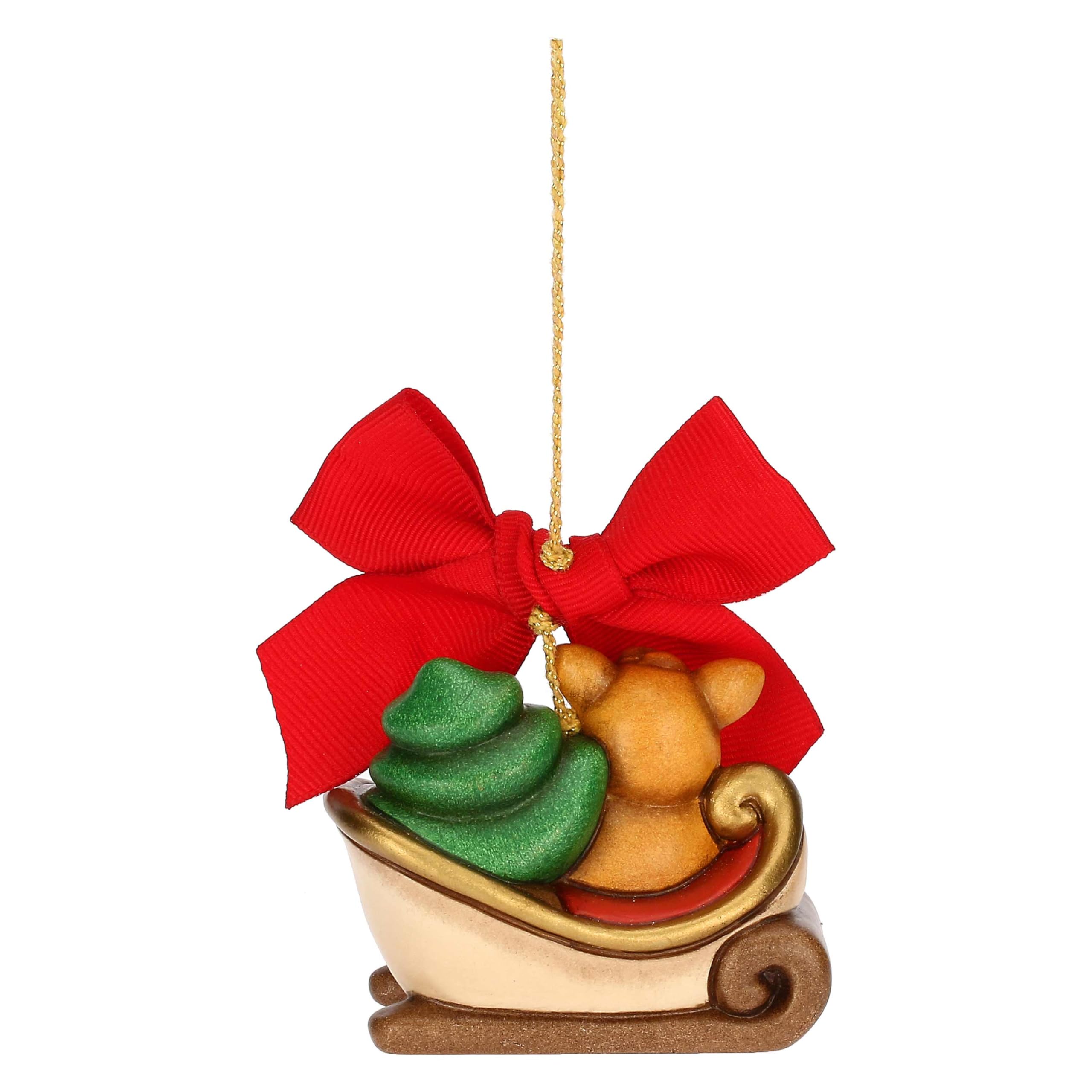 THUN, Addobbo Natalizio Slitta con Cerbiatto Amy in Ceramica, Collezione Magia del Natale, Addobbo Natalizio da Collezione, Idea Regalo per Natale, 6,5 x 4 x 5 cm