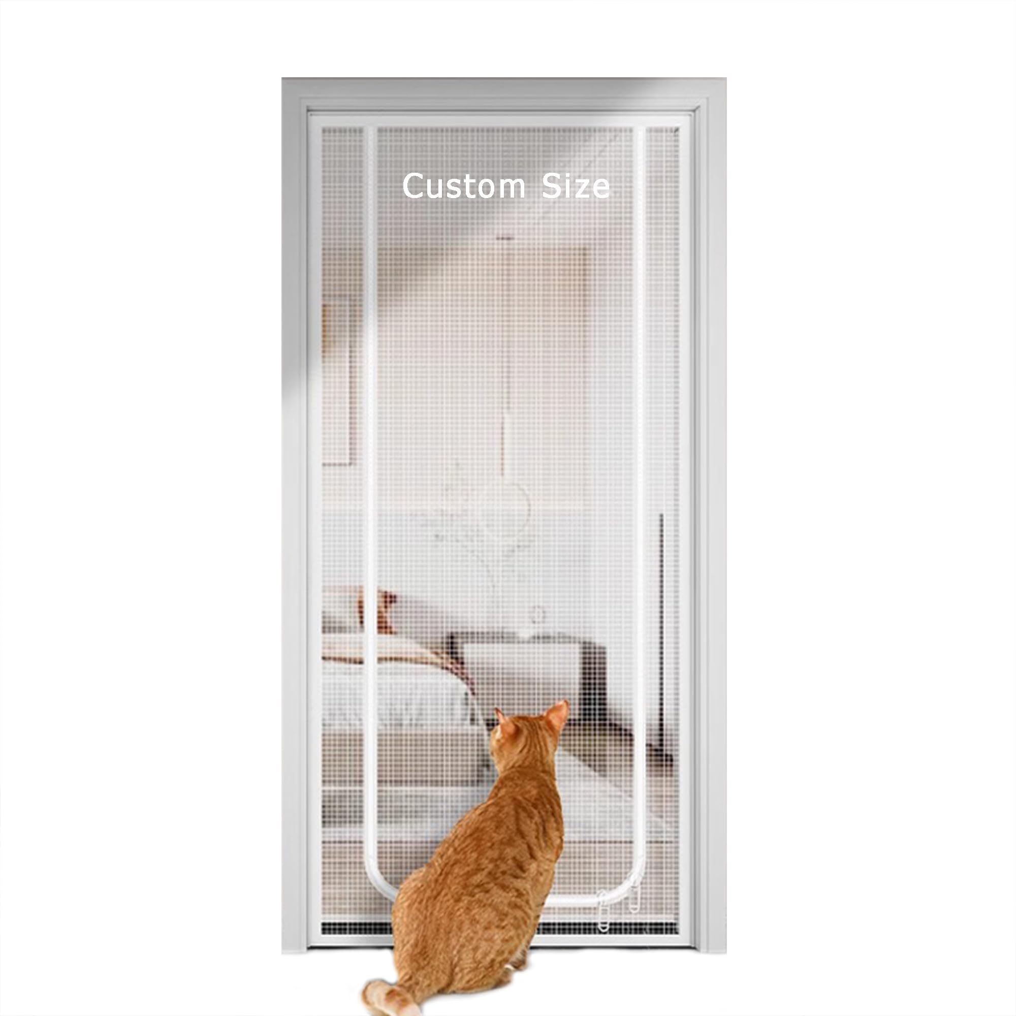Duoleh Grey Custom Size Cat Door Screen Anti Mosquito Fly Curtain Nets, Insects Protection Mesh Pets Proof Screen Doors With Zipper, Prevent Pet Escape Door Curtains (Custom Size)