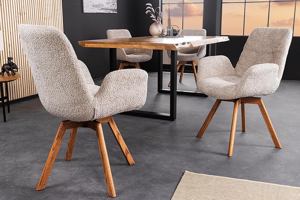 Stuhl BALTIC - 61cm - beige - Bouclé-Stoff Massivholz-Beine Eiche drehbar