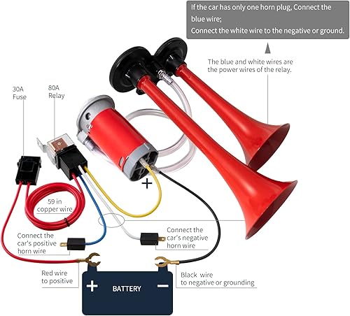 Miniatura 6 de FARBIN Bocina de tren para coche, bocina de aire súper ruidosa, 12 V, 150 db, kit de bocinas de camión de trompeta dual con compresor y botón para