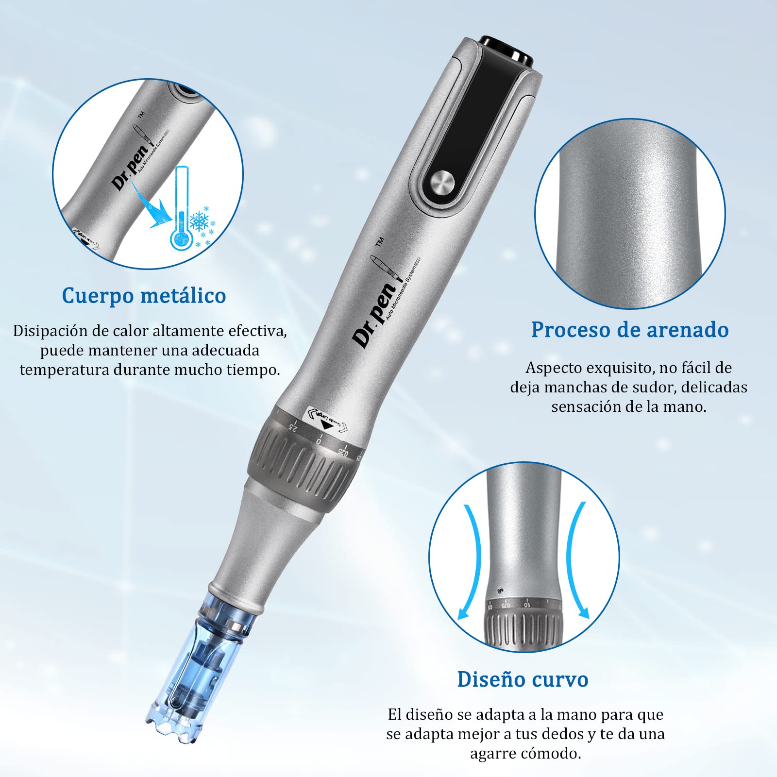 Dr.Pen M8S, microneedling pen con 6 x Cartuchos(3 x 12 Pin+3 x 36Pin), dermapen facial profesional, Inalámbrico y 6 Niveles de Velocidad, 0-2,5mm Profundidad ajustable, Plata