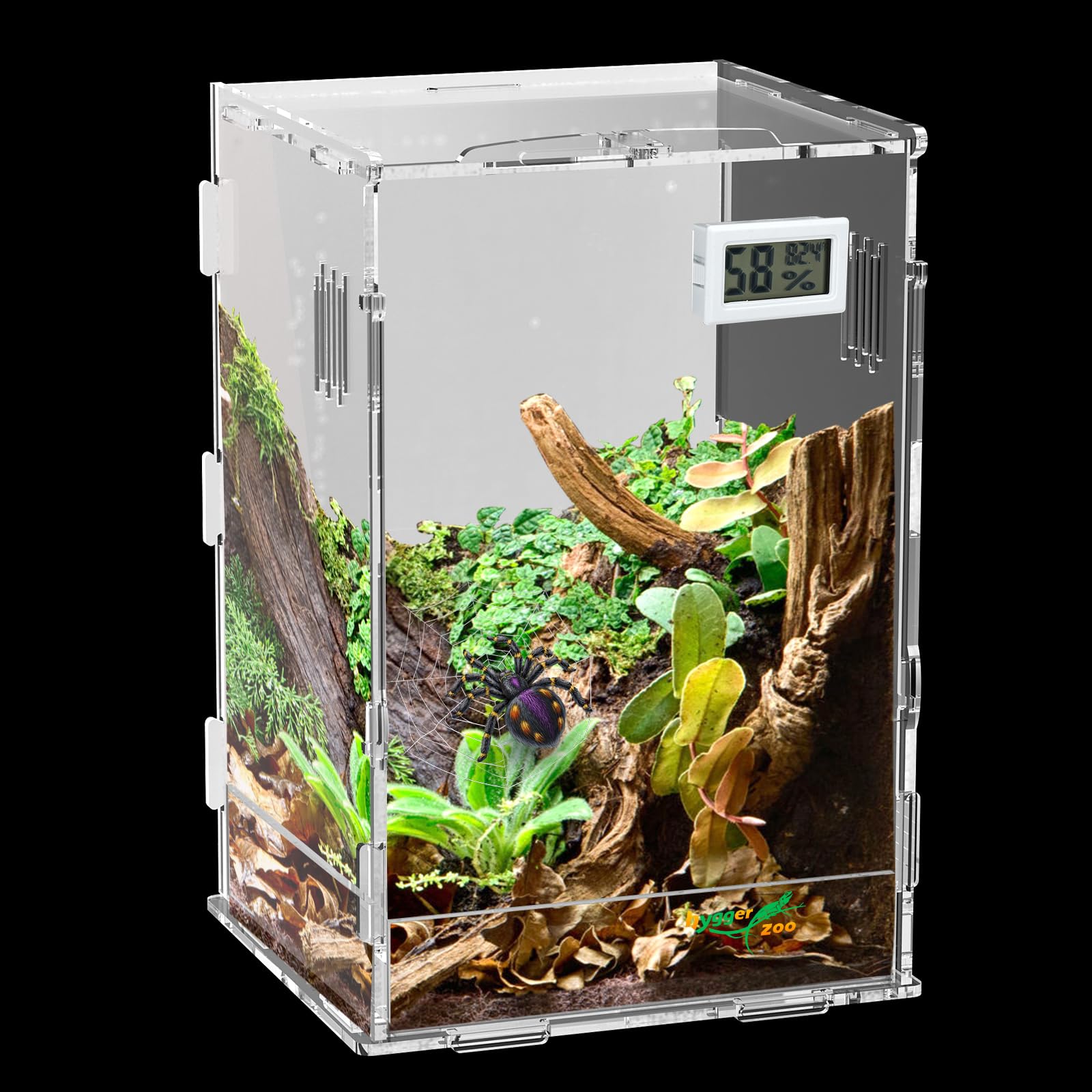 Reptile Terrarium Tank Vertical with Thermohygrometer for Small Tree Dwelling Reptiles Amphibians Frog Jumping Spider Enclosure Hermit Crab Cage Insect Isopod Acrylic Tarantula Terrarium L
