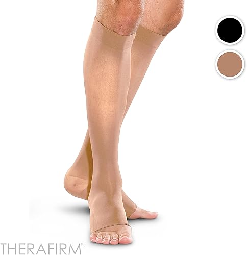 Miniatura 2 de THERAFIRM Medias altas hasta la rodilla con punta abierta, 20-30 mmHg con soporte de compresión moderada
