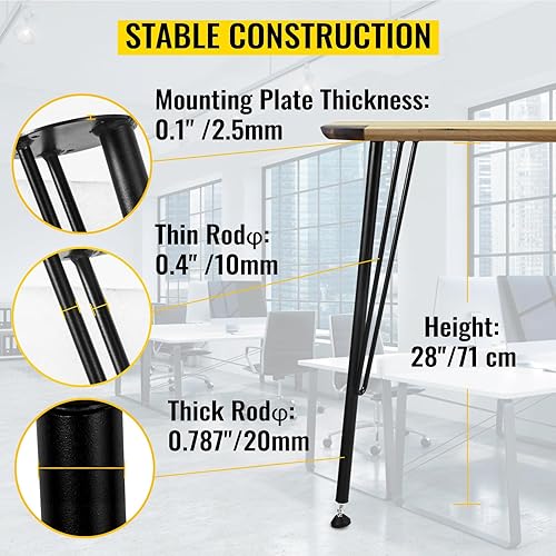 Miniatura 3 de VEVOR Patas de mesa de comedor de 28 pulgadas, patas de mesa de metal, 2 piezas, patas huecas en forma de X, capacidad de carga de 440 libras, patas