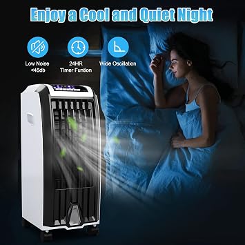 28 Portable Air Conditioner, 3-IN-1 Windowless Evaporative Air Cooler with Humidifier, Remote Control,3 Modes, 3 Speeds, 7.5H Timer & 2 Ice Boxes, Wide Oscillating Ice Fan for Office,Home