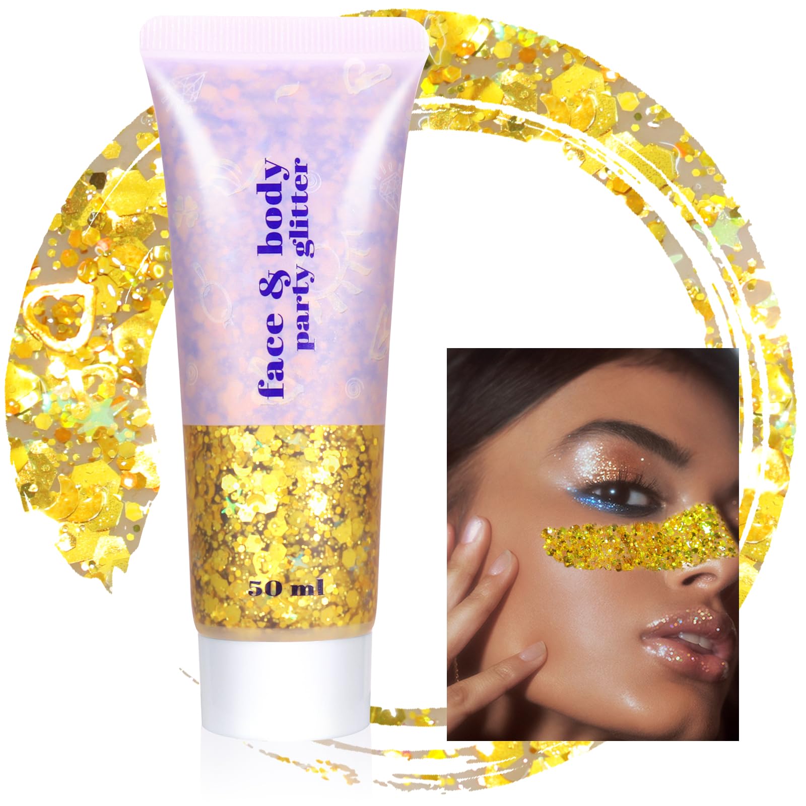 Boko 50ML Body Glitter Gel, Gold Mardi Gras Chunky Glitter Gel 02-Gold