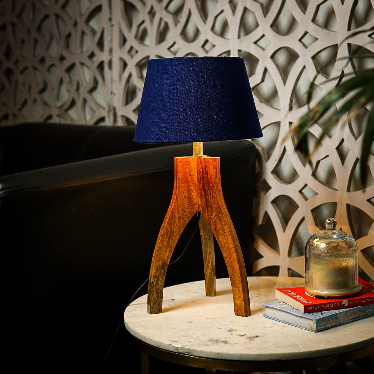 PineCraft International Lupen Table Lamp with Blue Shade Light Lamp for Bedroom, Study Room, Living Room, Bedside, Side Table Home Decor Gift Item 20 inch Night Lamp