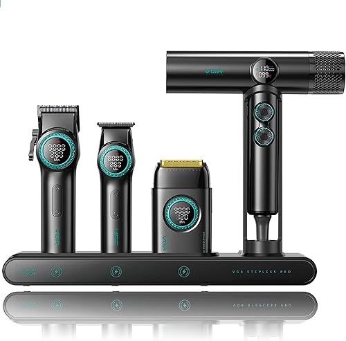 VGR Combo de peluquero profesional 4 en 1  9000 RPM inalámbrico cortadora de pelo y recortadora, juego de afeitadora de papel de aluminio y secador