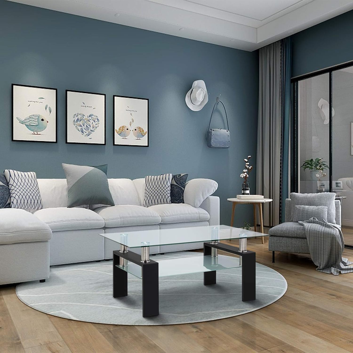 Glass Coffee Table Modern Clear Tempered Rectangle Tables for Living Room Bedroom Furniture