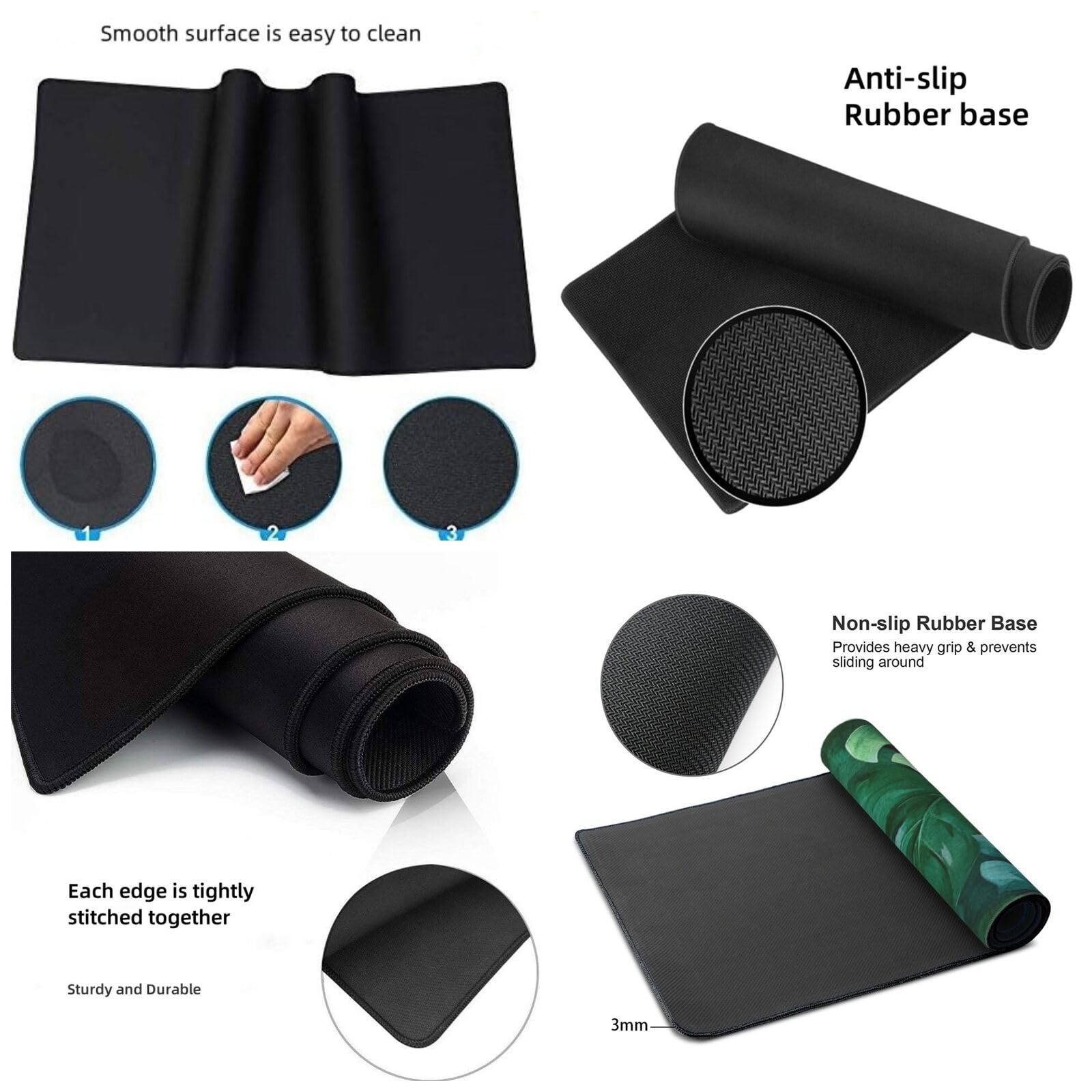 Tapis de Souris XXL 90 x 40 cm, Vert & Feuille Tapis de Bureau G665