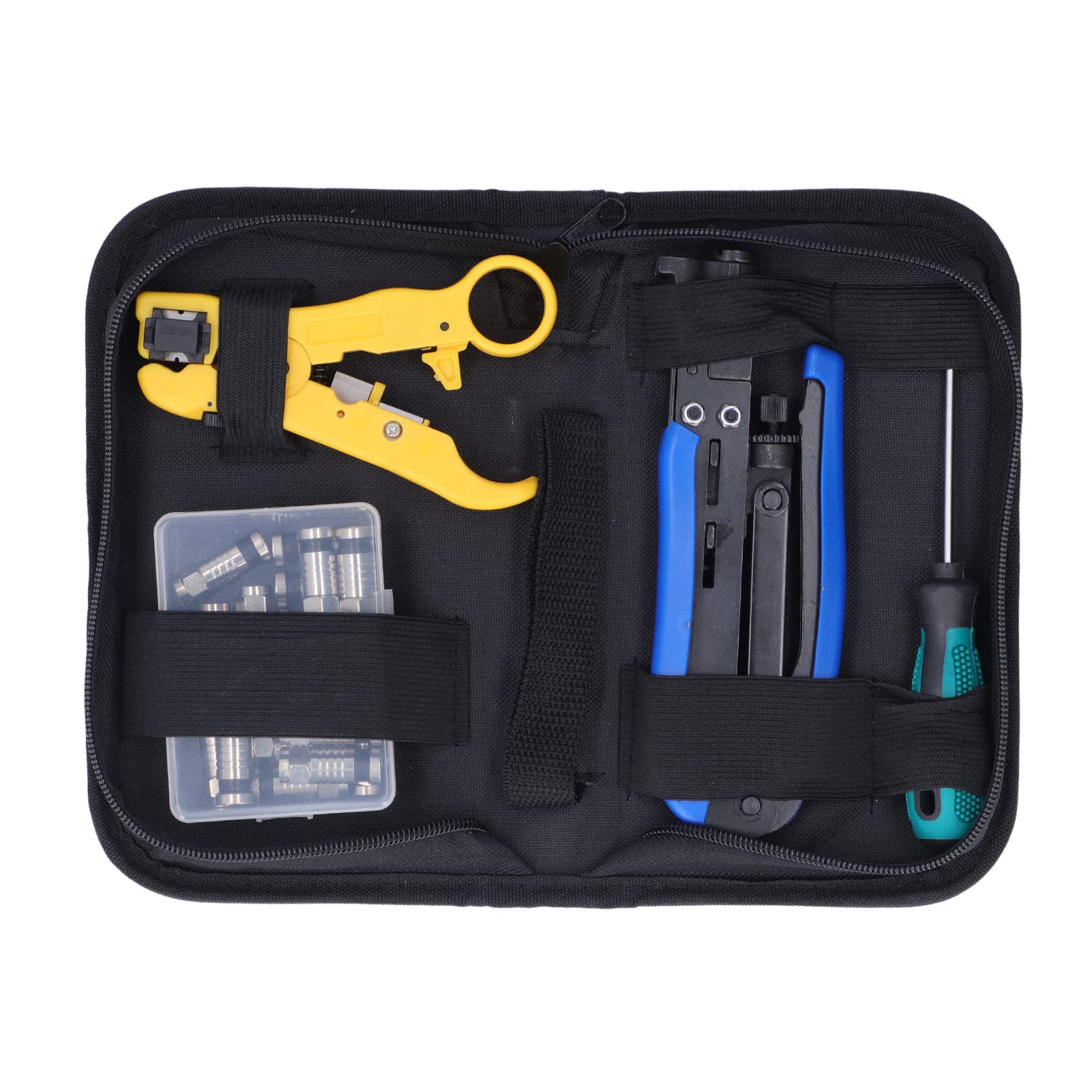 Kit de sertissage de câble coaxial, outil de compression coaxial professionnel, boîte à outils réseau multifonctionnelle pour dénuder, couper, sertir, avec tournevis et 20