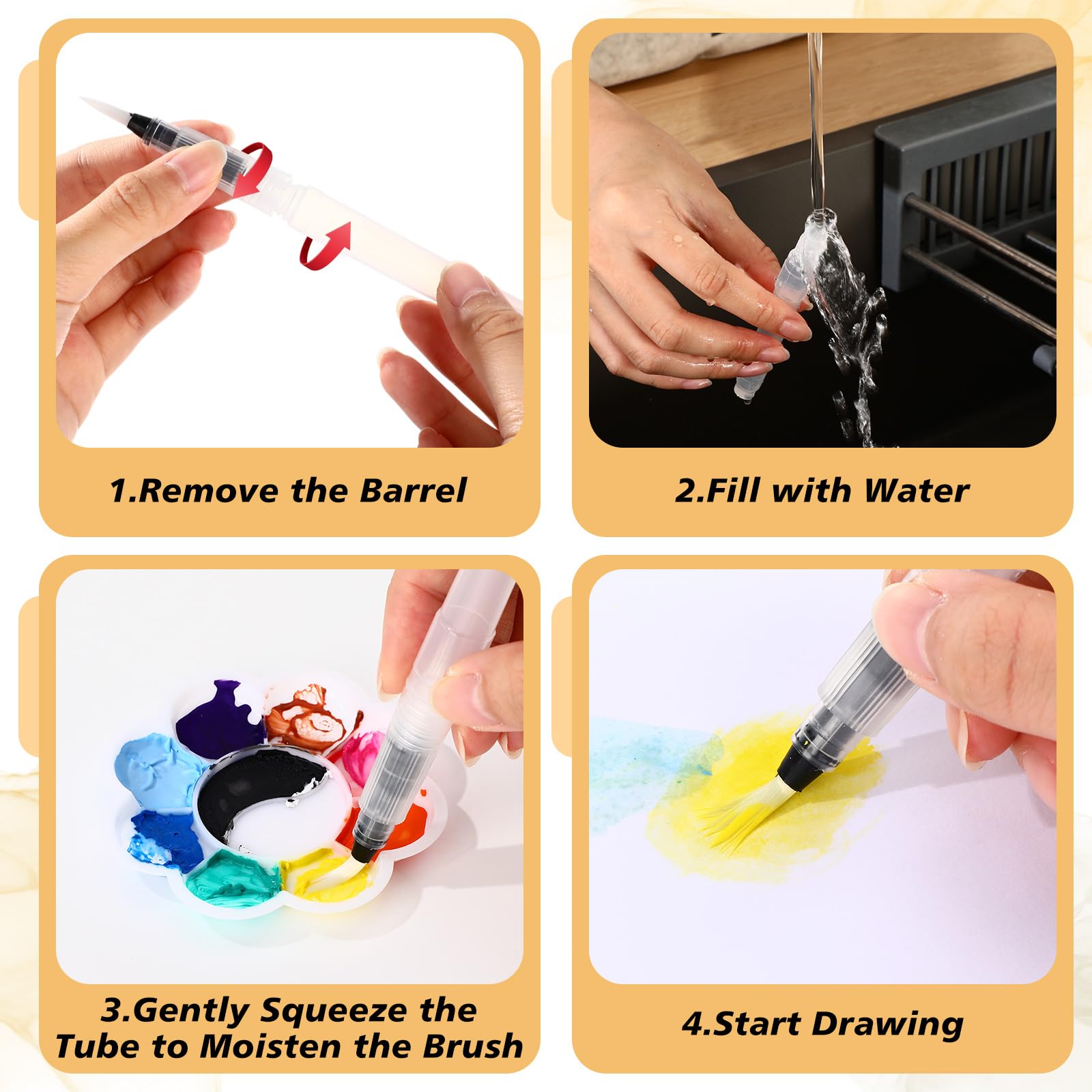 AmazingSpark Lot de 60 stylos pinceaux à eau, 3 tailles pointues pour aquarelle, stylos de dessin à l'eau avec sac en velours pour peinture