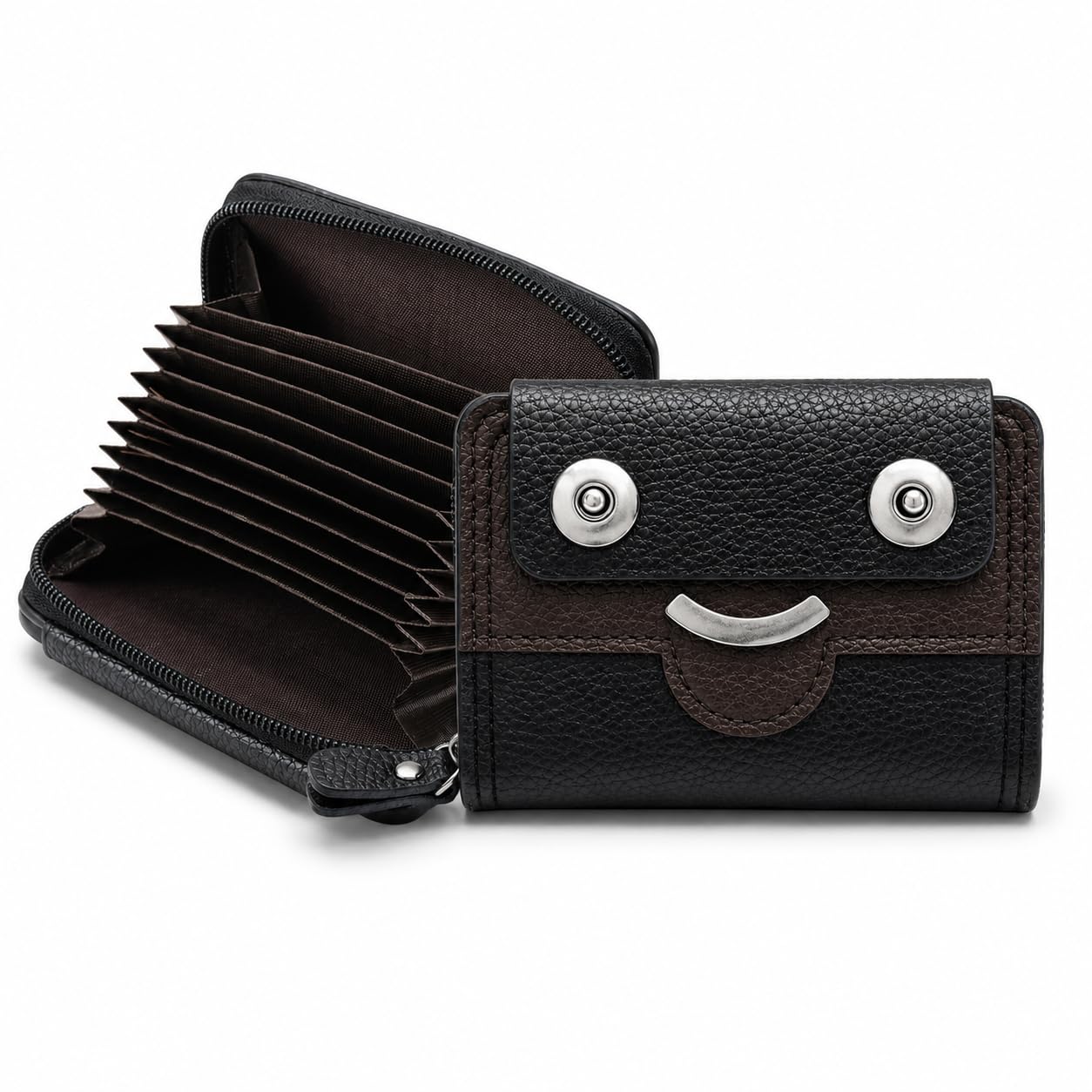 Faux Leather Zipper Card Holder Wallet with Snap Button | 15 Card Slots and 2 Cash Compartments | Double Mganet Card Holder | Large Capacity | Wallet for Men and Women (Black)-image-9