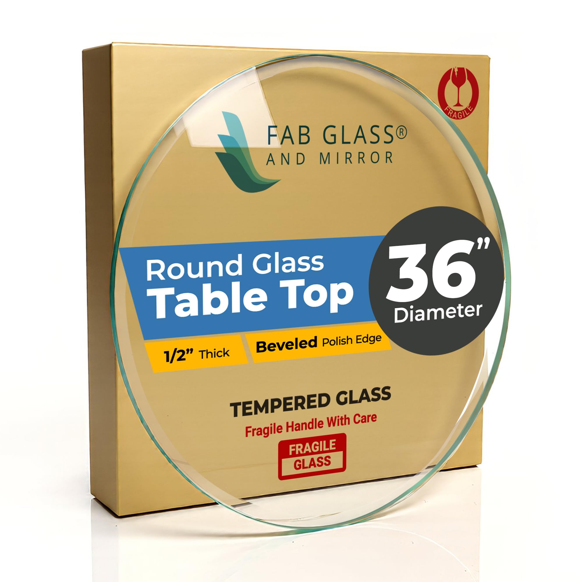 36" Inch Round Glass Table Top 1/2" Thick Tempered Beveled Edge by Fab Glass and Mirror