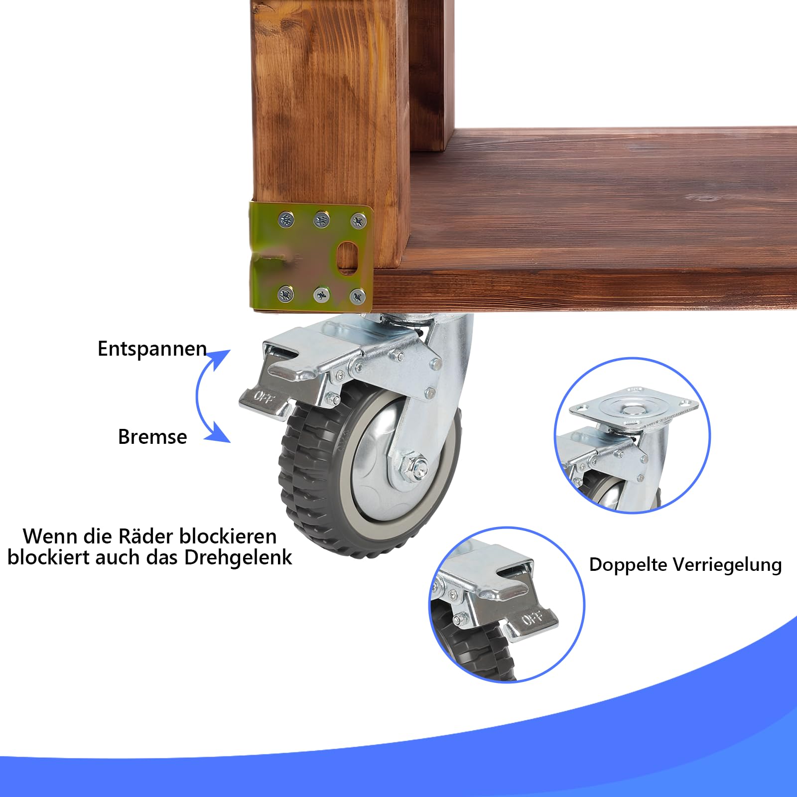 uyoyous 4 ruote per carichi pesanti, ruote girevoli da 150 mm, con freno, girevoli a 360°, in poliuretano, con freno, per mobili, banco da lavoro fai da te, portata 1000 kg