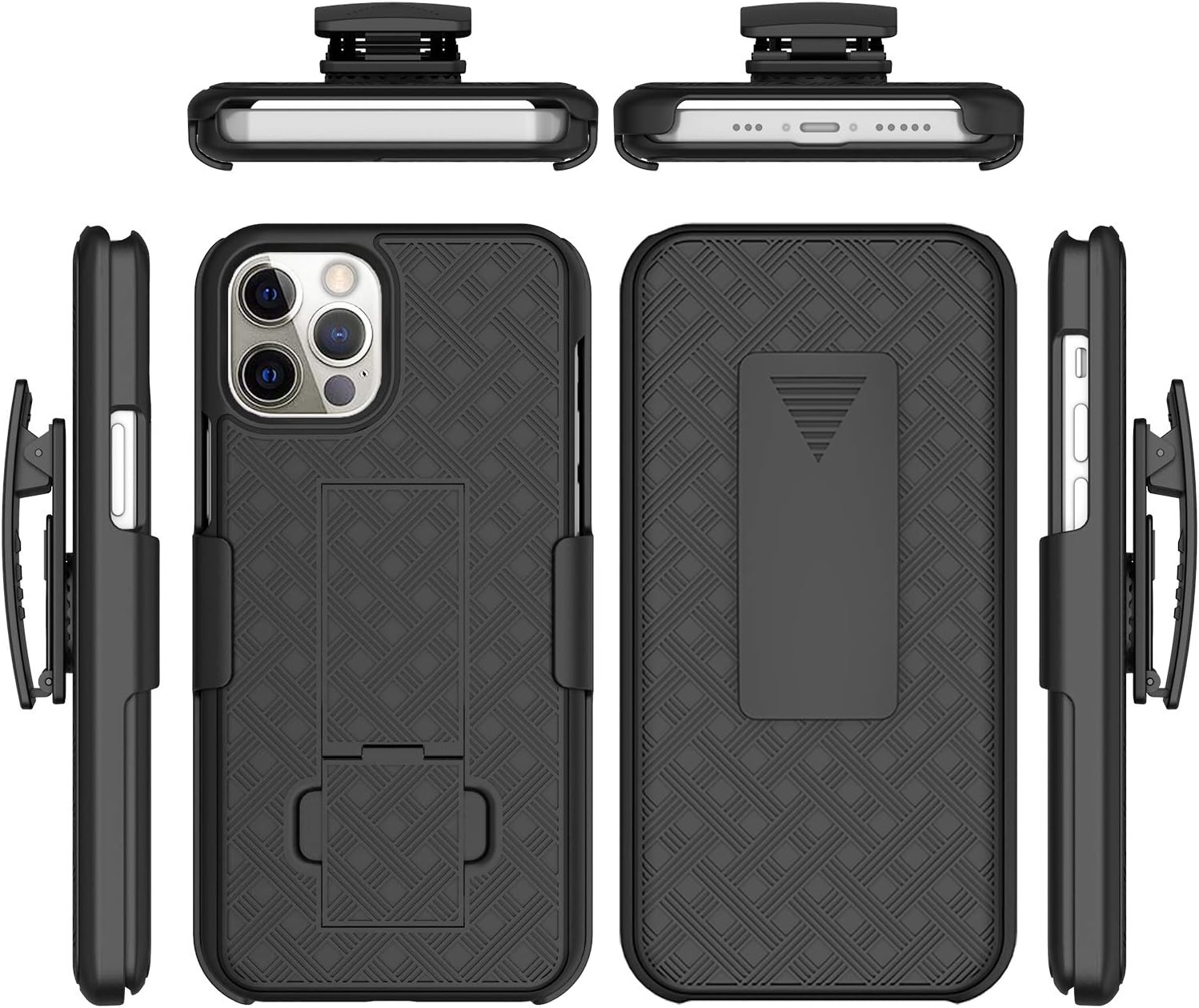 Compatible with Holster Case for iPhone 12 Pro/iPhone 12, Combo Shell & Holster Slim Shell Case for Men with Built-in Kickstand + Swivel Belt Clip Holster for iPhone 12 Pro 6.1'' ONLY, Black - Image 4