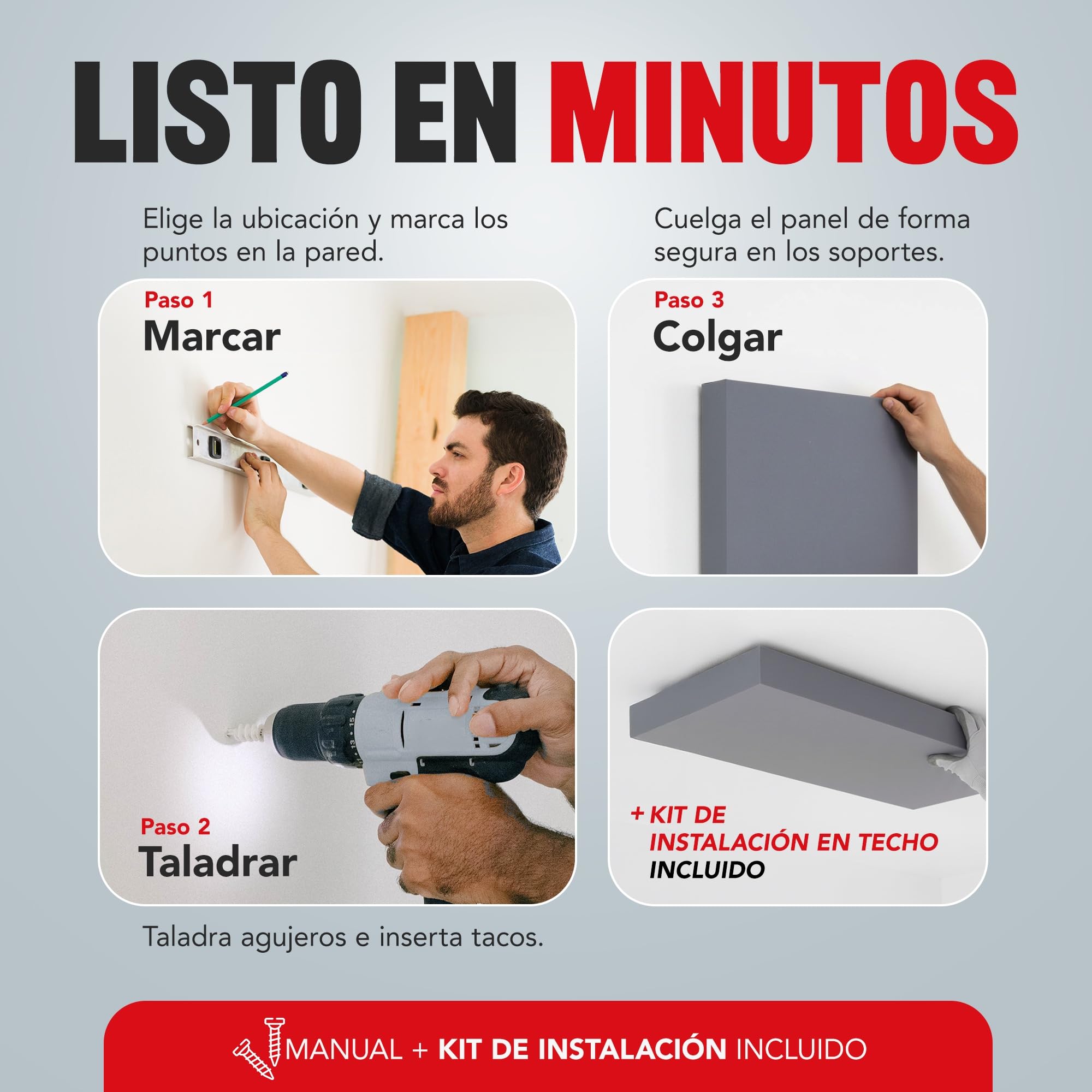 Addictive Sound Panel acústico de pared Standard, Absorbente acústico calidad de estudio con lana acústica, Clase A, fabricado en la UE, kit pared/techo, 100 x 50 x 11 cm, 7 kg, Light Grey