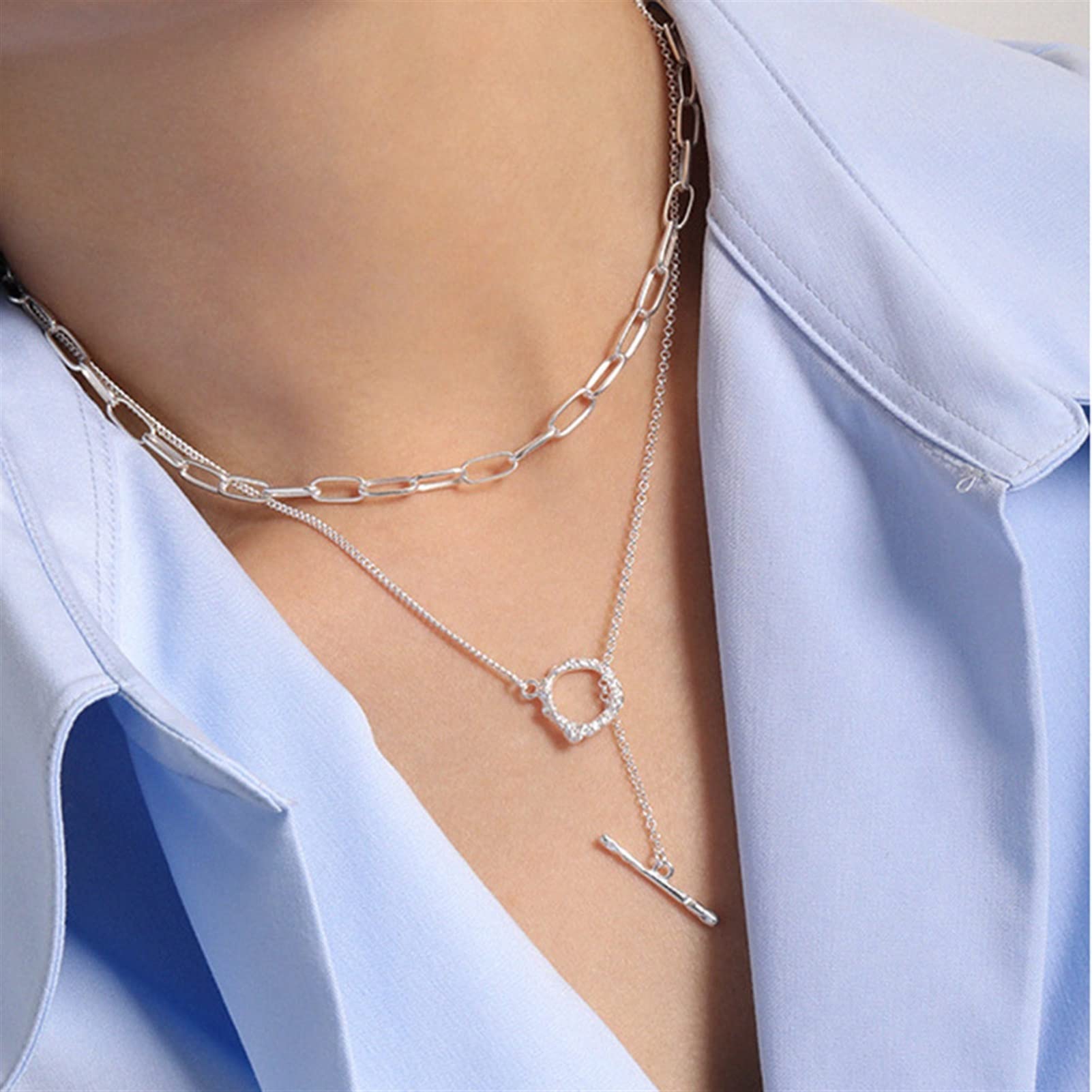 Collane Monili di Moda da Donna 925 Argento Semplice Catena Lunga Catena Collana Signore squisiti Gioielli for Feste di Moda Collana da Donna (Gem Color : Gold)