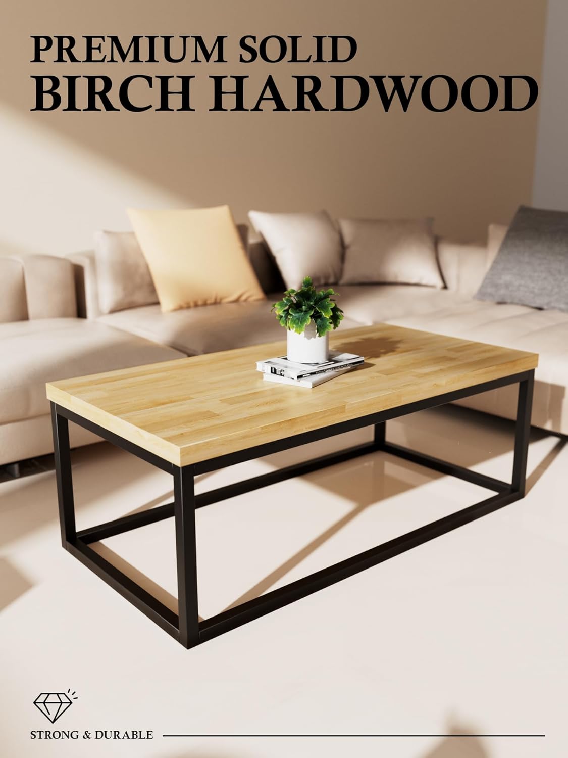 5FT Butcher Block Countertop Birch Solid Wood - 60" x 25" Table Top Butcher Block Cutting Board for Kitchen Island Living Dining Table Office Desk Workbench laundry Countertop Unfinished 1.5" Th