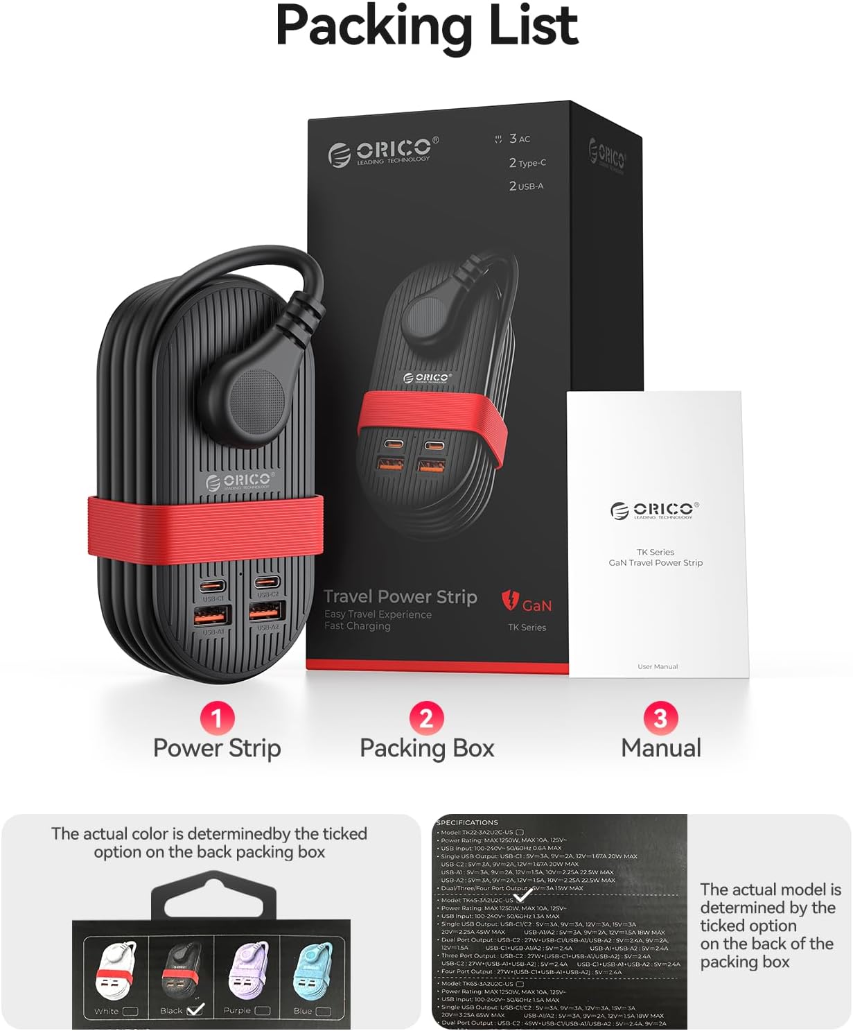 ORICO 45W Power Strip for iPhone 17 and Galaxy S25, 7 in 1 Charging Station with 3AC, 2 USB-A, 2 USB-C, 4ft Thin Extension Cord, Flat Plug Fashion Essential for Travel/Home/Office/Library/Dorm - TK45