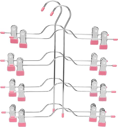 Perchas de metal sólido para faldas de 4 niveles para pantalones cortos, perchas para ahorrar espacio con clips ajustables, agarre antideslizante