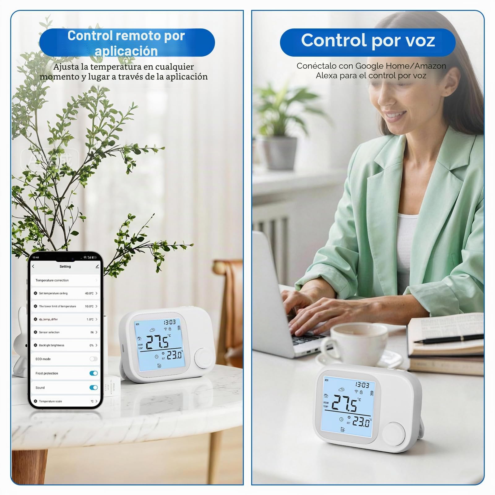 Termostato Calefaccion WiFi con RF Receptor, Termostato Inteligente pilas para caldera de gas,compatible con Alexa y Google, Temporizador Semanal, Función de Memoria, Control por Botones
