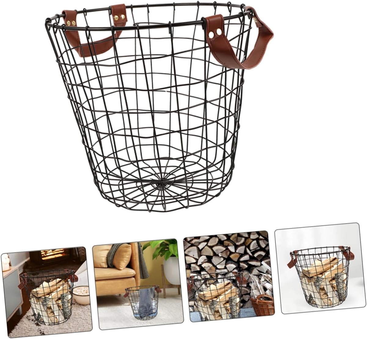 MERRYHAPY Large Wire Storage Basket Round Firewood Rack Basket Metal Laundry Hamper