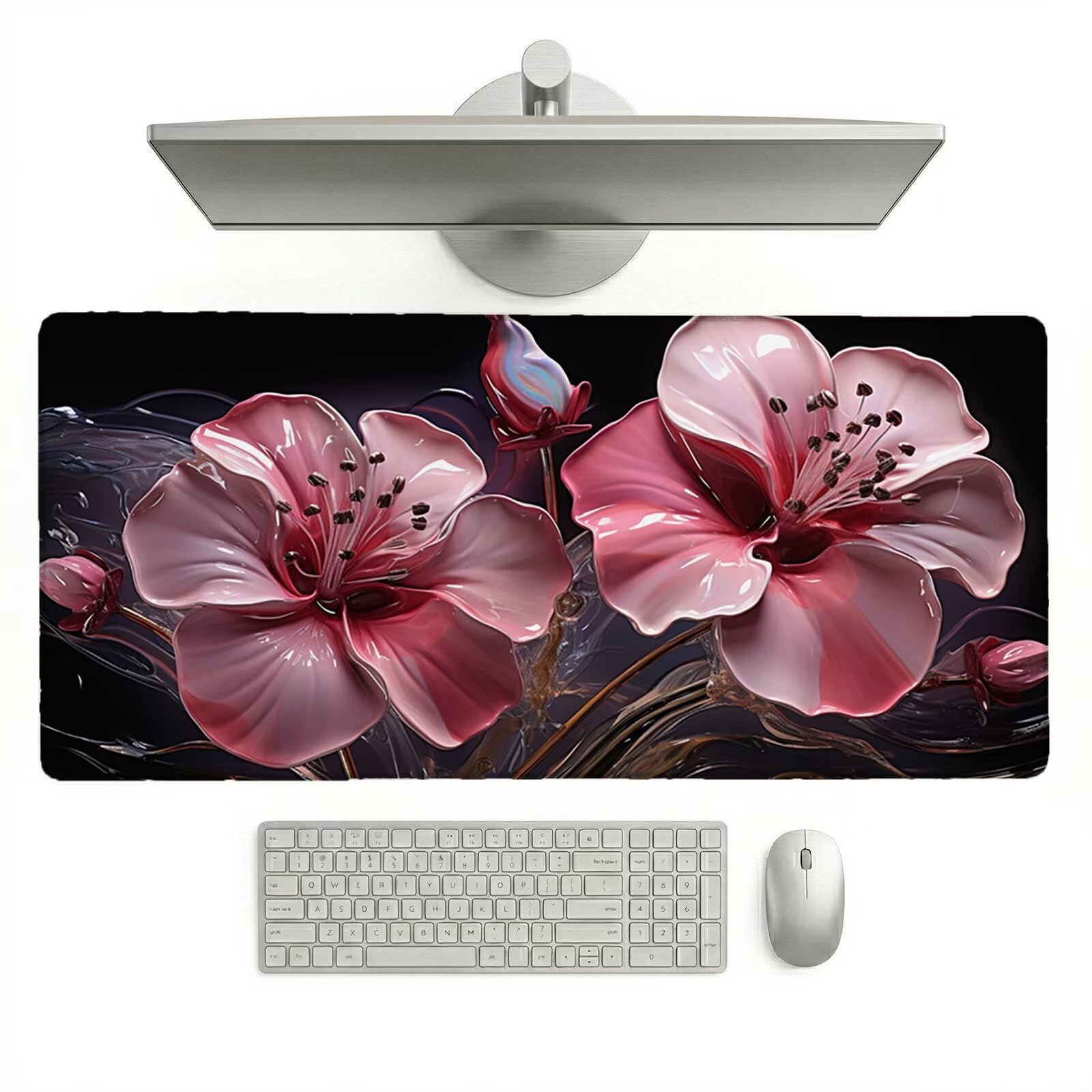 Sottomano Scrivania Grande 1200 x 600 x 3 mm Rosa Tappetino Tastiera Computer con Base Antiscivolo e Bordi Cuciti, Protezione Impermeabile, per Lavoro, Casa e PC Gamer, Regali Uomini (Fiore) L-x2106
