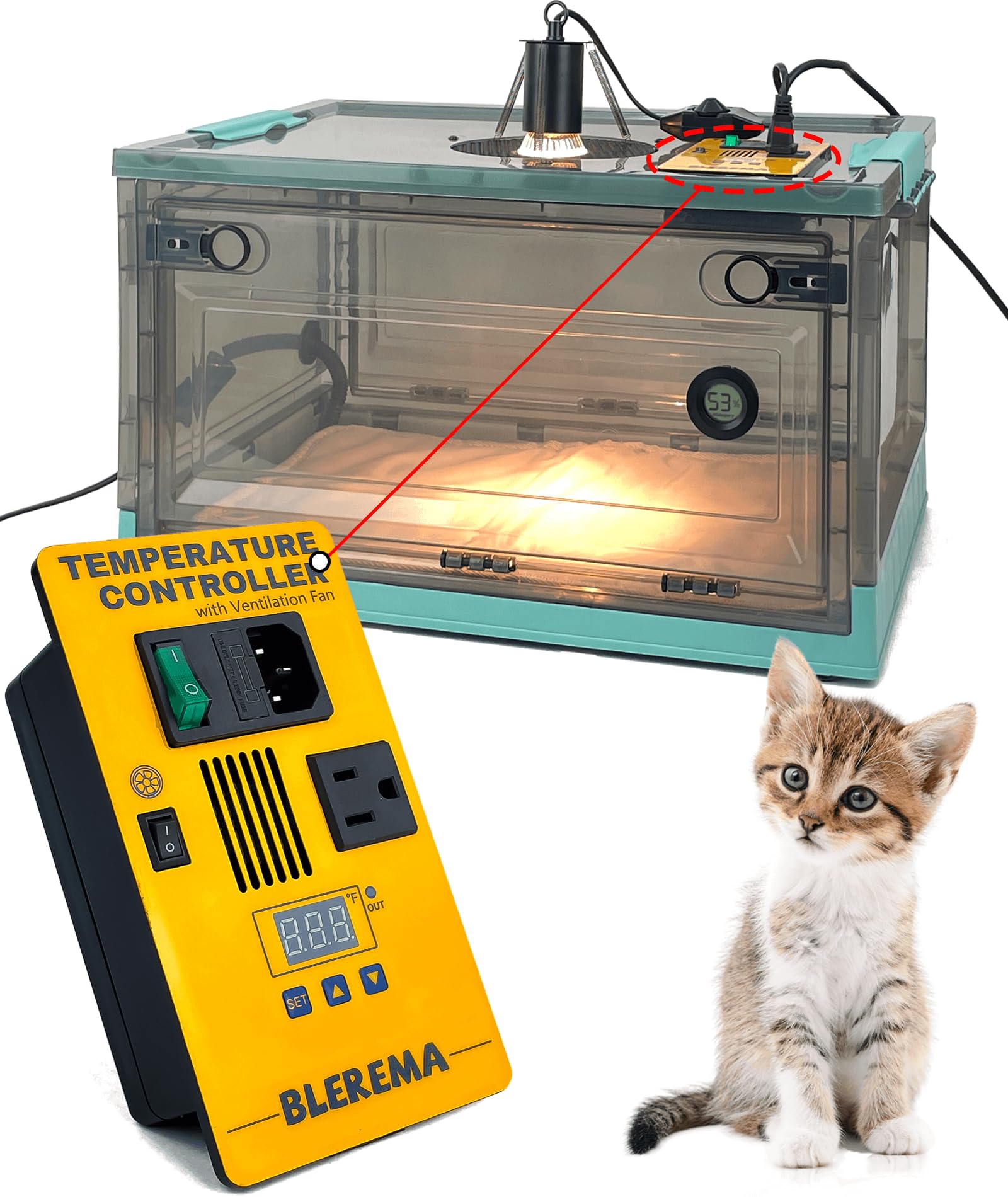 Puppy Incubator with Temperature Control &amp; Ventilation Fan, Dual-Heating Modules (Pad+Lamp) and Oxygen Tube, Incubator for Puppy/Kitten | Brooder for Dogs, Chicks, Birds &amp; Newborn Critters (55L)
