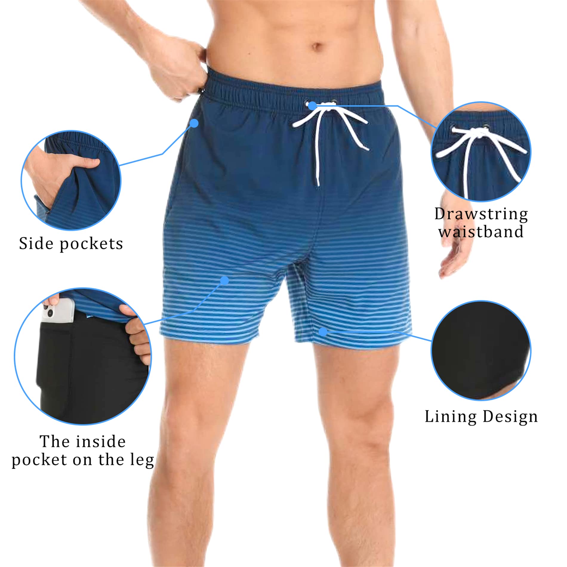 Bañador Hombre con Forro Compresión y Bolsillos, Shorts de Baño para Natación Secado Rápido Hidrófugo Banador para Hombre — view 4