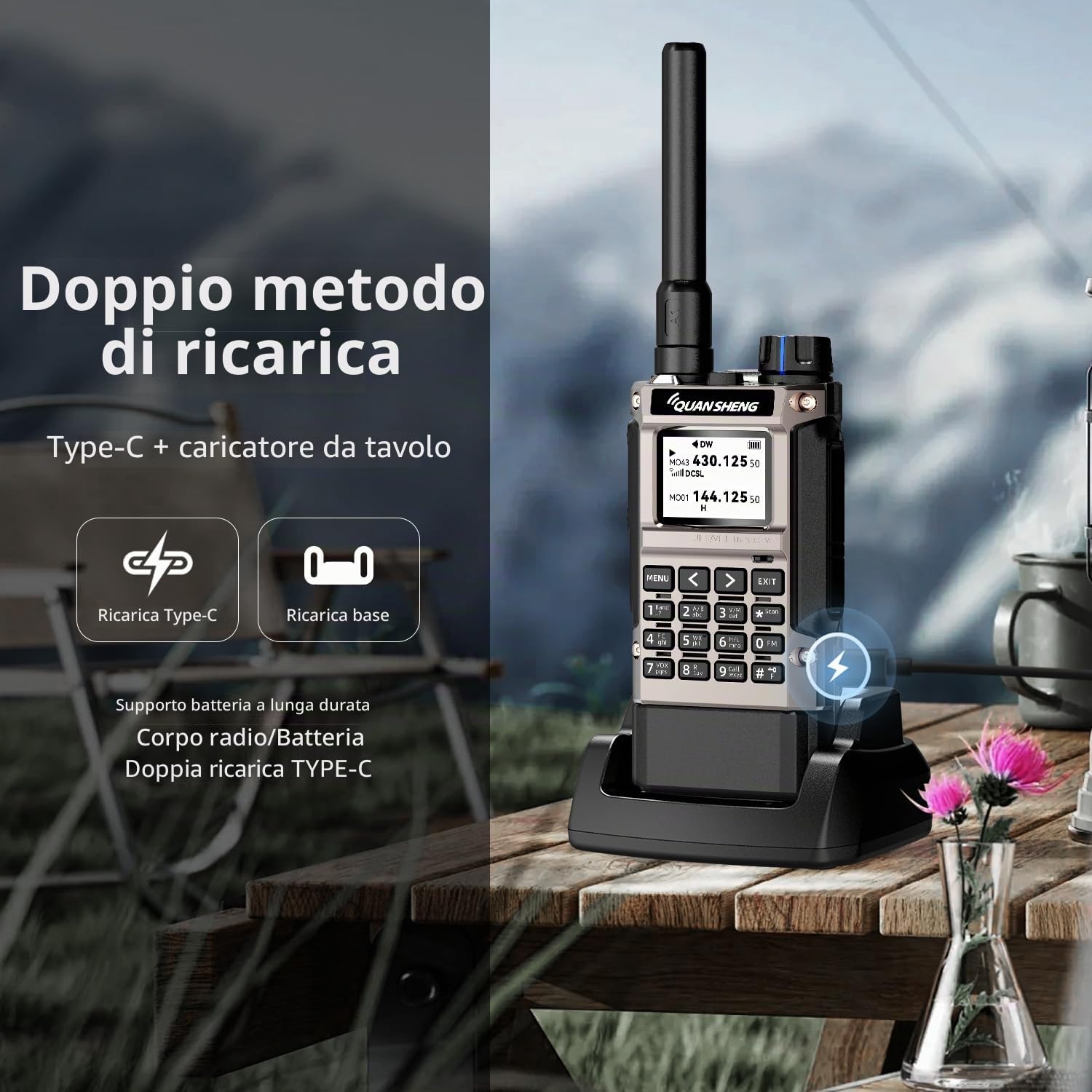 QUANSHENG Radio a banda larga UV-K1 (8) Walkie Talkie Handheld Ham Radio, 2500 mAh, batteria ad alta capacità, 50-600 MHz, ricevitore Full Band, Air Band, One Key Frequency Match, Wireless Copy, NOAA