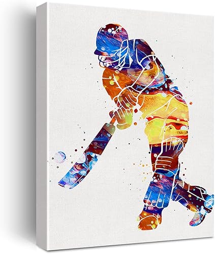 Arte de pared de jugador de críquet en acuarela, lienzo de críquet masculino, impresiones para decoración de pared del hogar, obras de arte