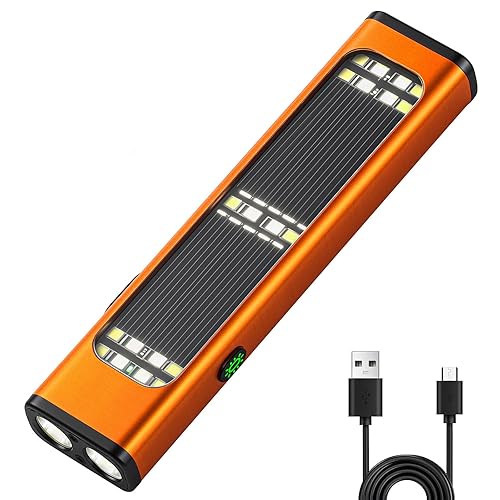 Ciwuzxs Solar/Rechargeable Flat Flashlights, 900 Lumens EDC Tactical Flashlight, Multi Function LED Small Flashlight, 7 Modes IP65 Waterproof for Home, Camping,and Emergency Use (Orange)