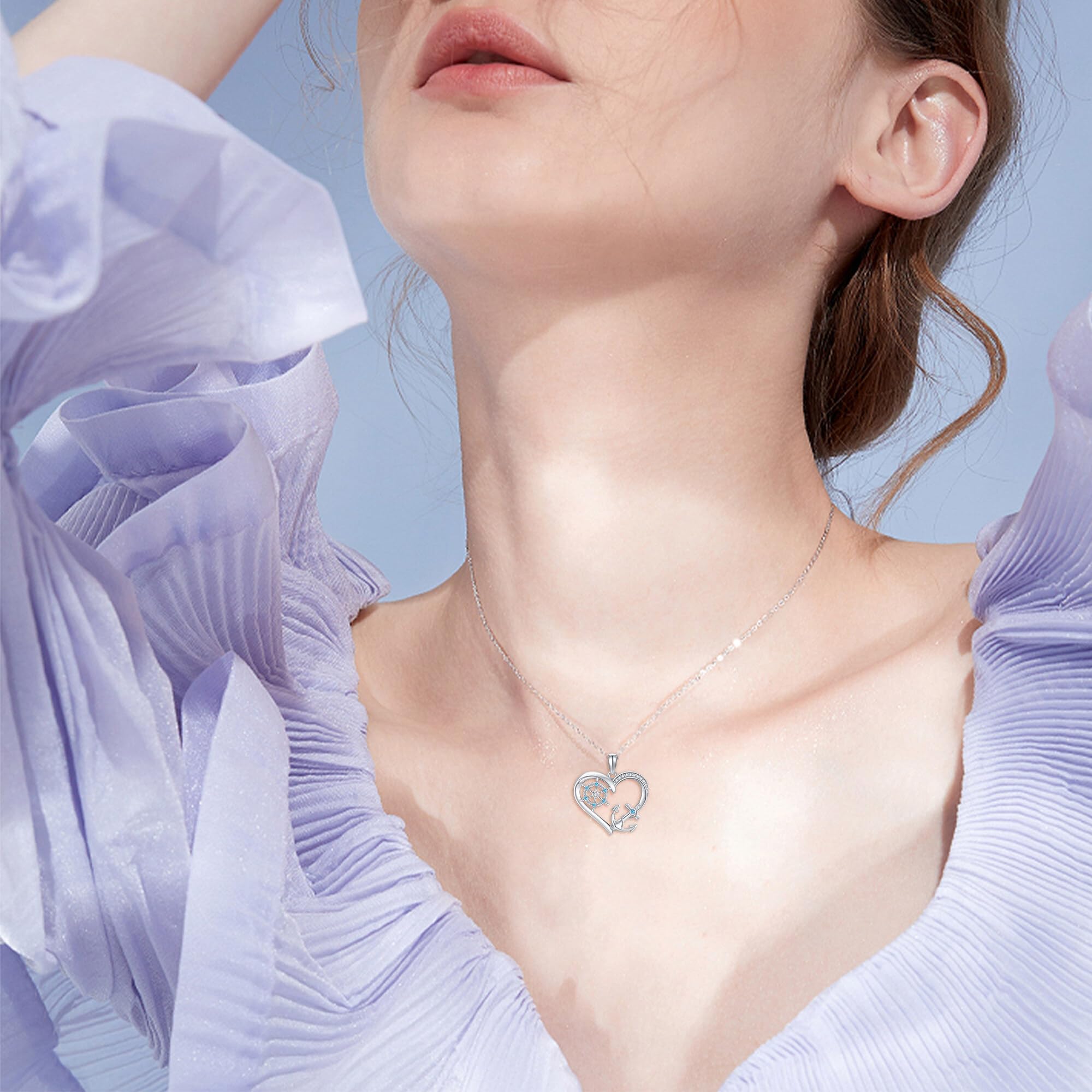 ONEFINITY Collana con ancora da donna, in argento Sterling 925, con ancora, timone, Pandent, idea regalo per donne, Argento sterling
