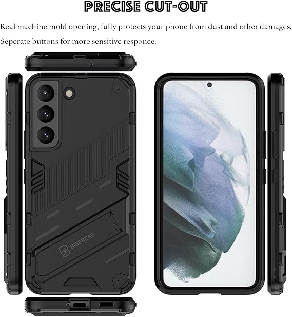 LOLFZ Case for Samsung Galaxy S22 5G, Armor Case with Stand Military Grade Protection Impact-Resistant Bumper Mobile Phone Cover for Samsung Galaxy S22 5G - Black