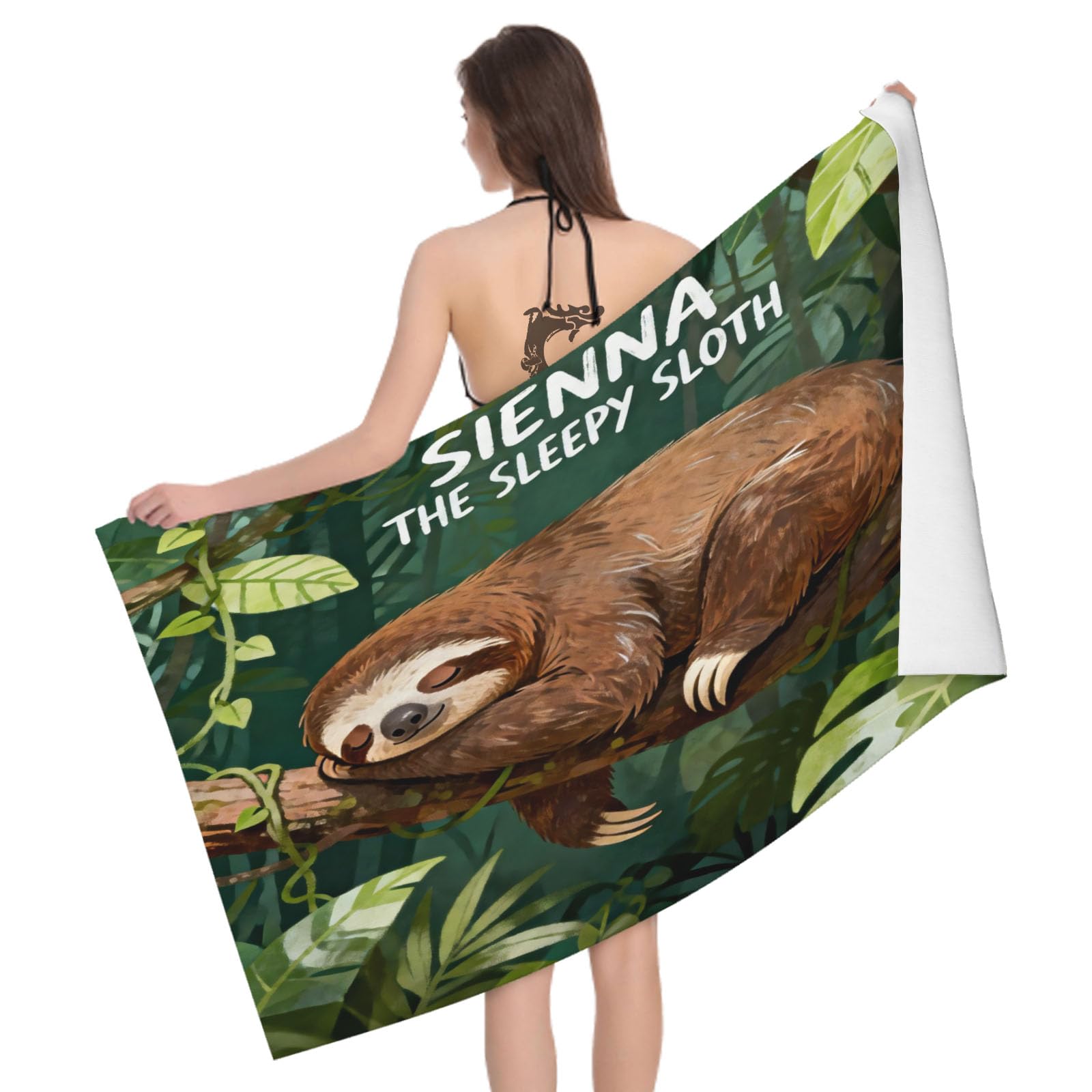 Leichong 3D Sloth Illustration Beach Towel Large Microfiber Soft Quick Dry for Adults, Tropical Rain Woods Bath Towel Lightweight Soft Absorbent for Travel Swimming Pool Sports, 180 x 90 cm