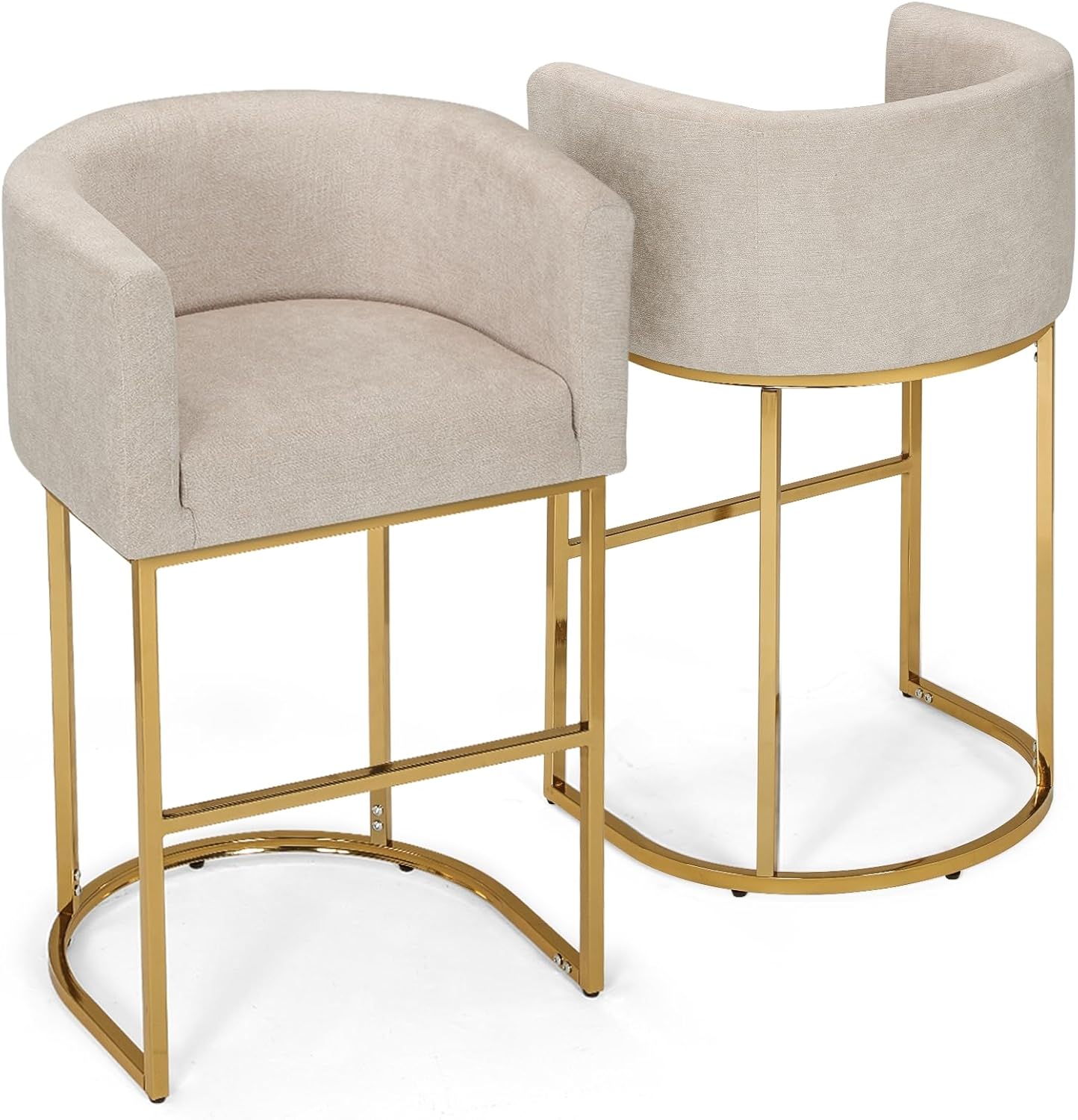 OS MOTOR Bar Stools Set of 2, Modern Counter Height Fabric Upholstered Counter Stool, Kitchen Island Stool with Gold Metal Frame (White Gold, 38" H)