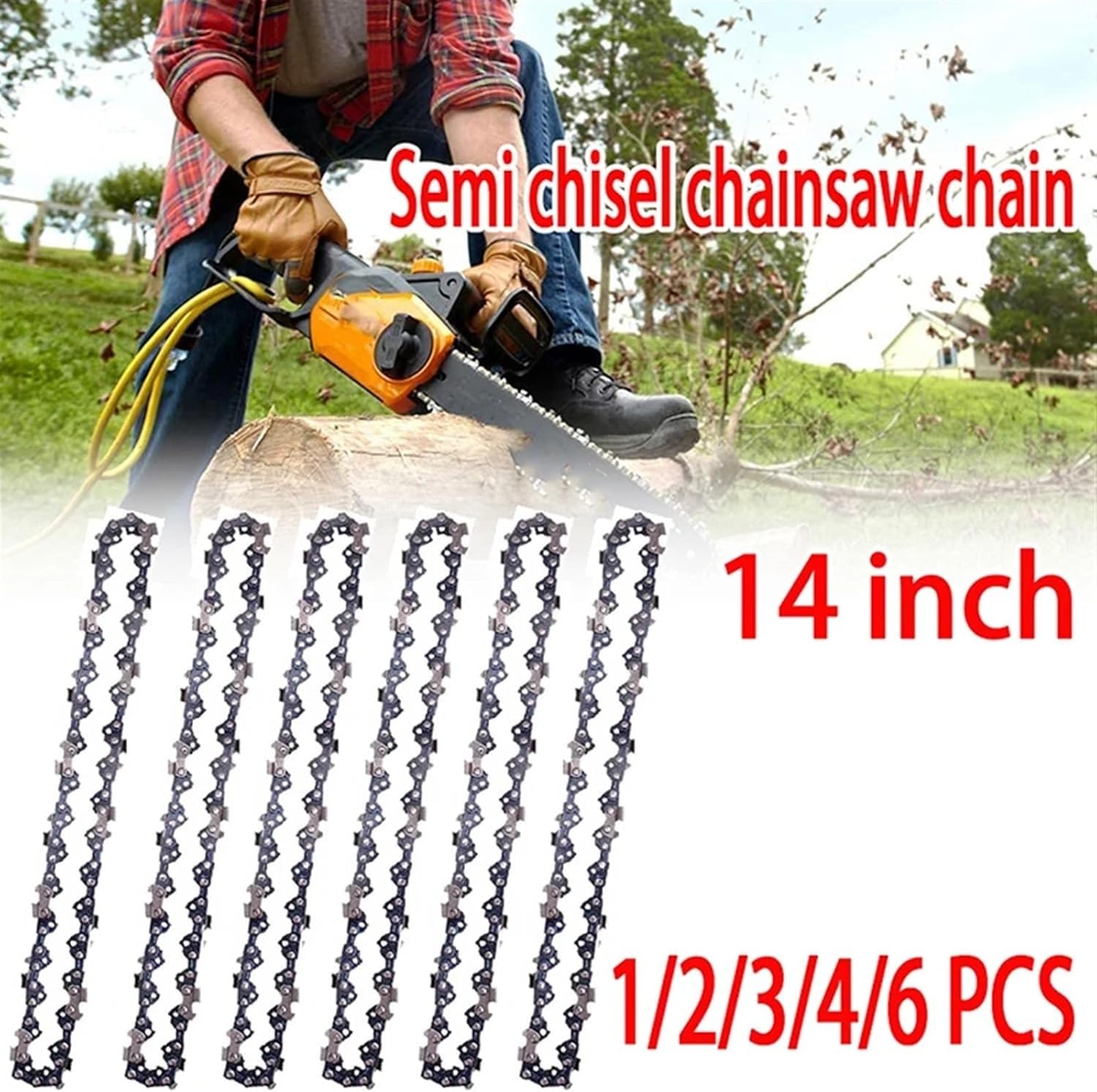 Cadena de motosierra, 1 cadena acero inoxidable 14 pulgadas 52 DL 3/8 LP calibre 0,050 semi cincel for registro (cadena 6)(6x Chain)