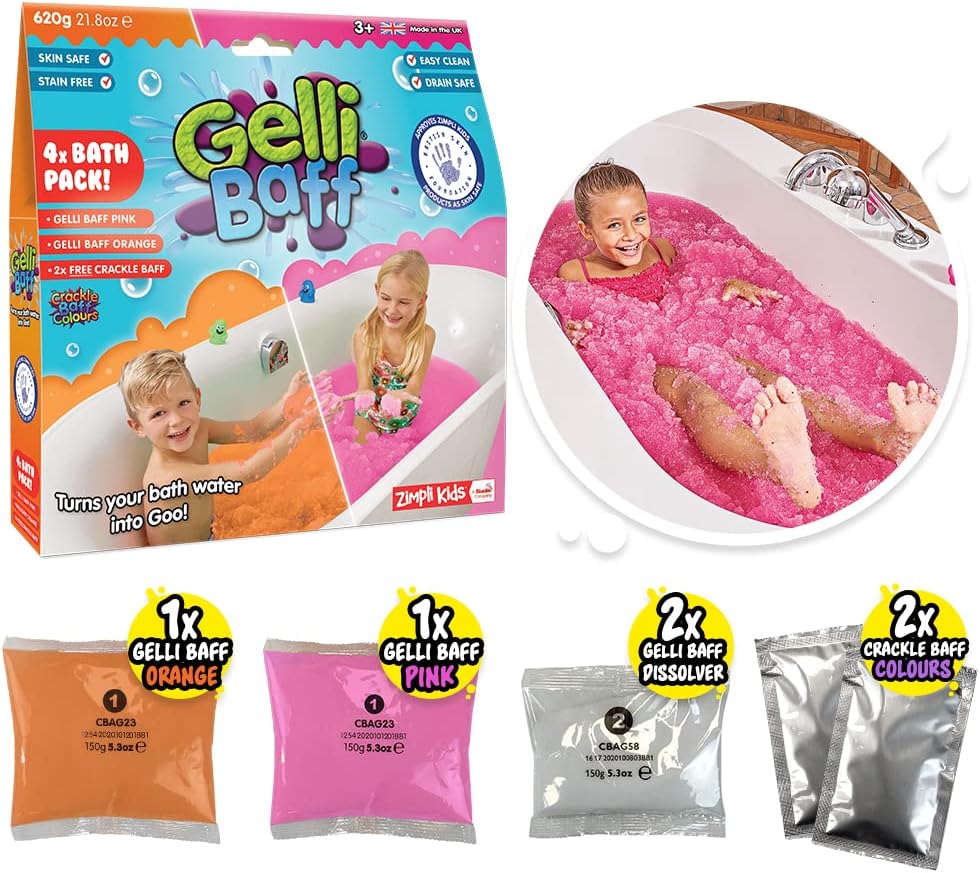 Gelli Baff Orange & Pink, 4 Bath Value Pack from Zimpli Kids, 2 x Free