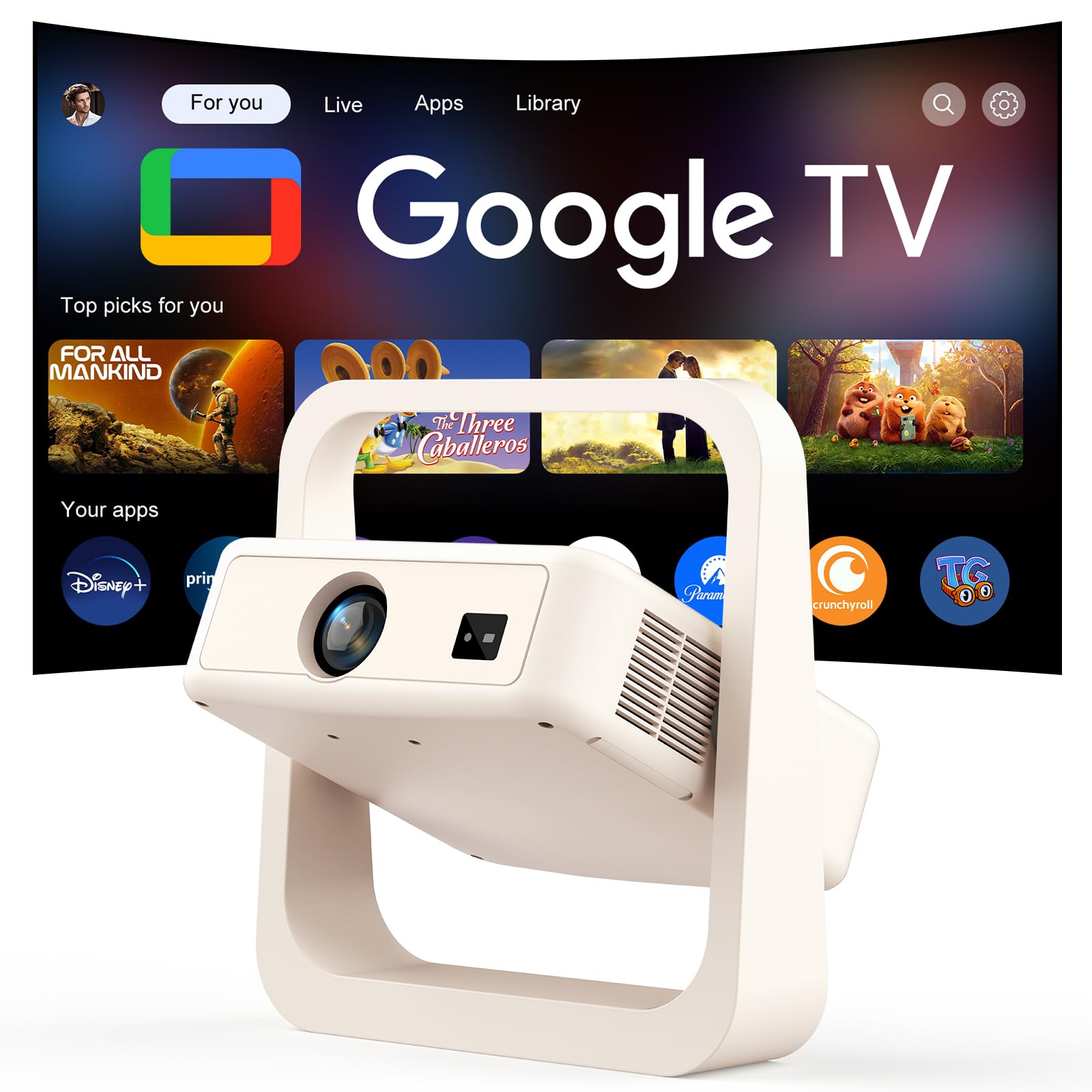PANSEBA Proiettore Smart TV ufficiale Google TV con supporto, proiettore