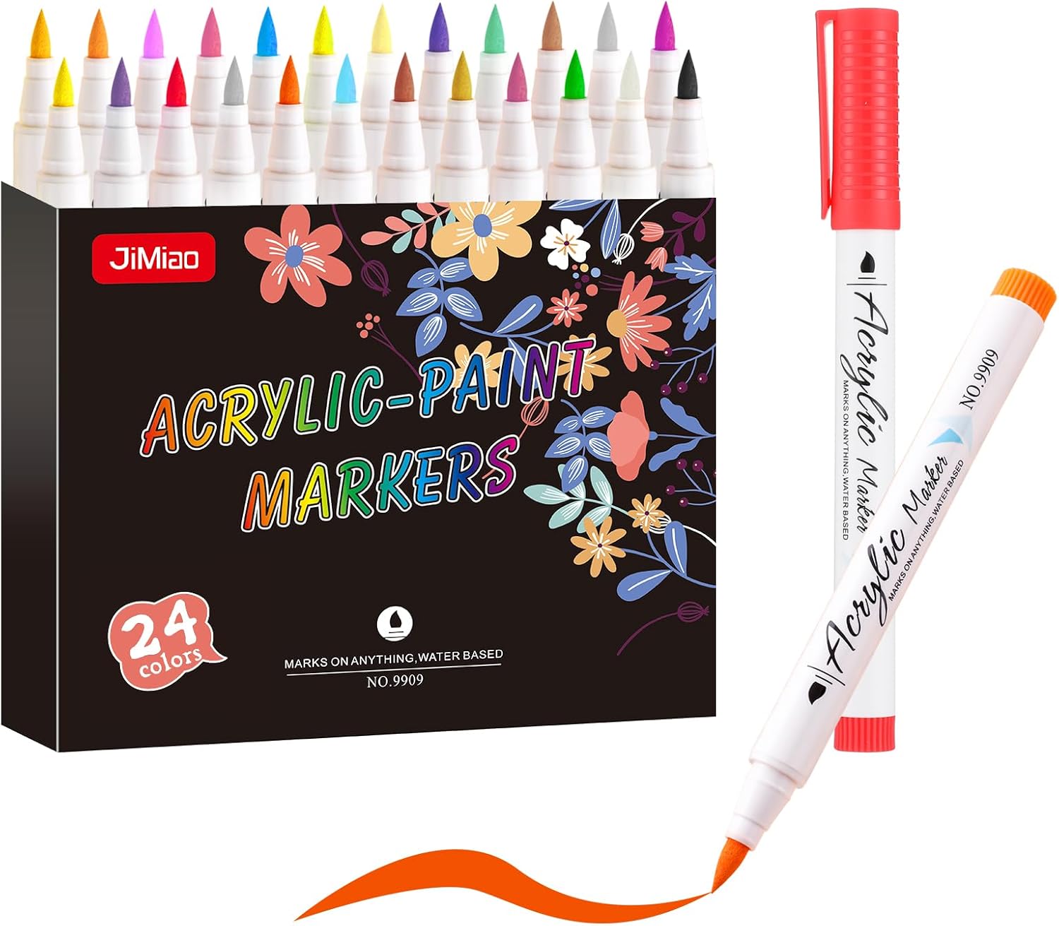 Ji Miao 24 Colors Acrylic Paint Marker,Brush Tip Acrylic