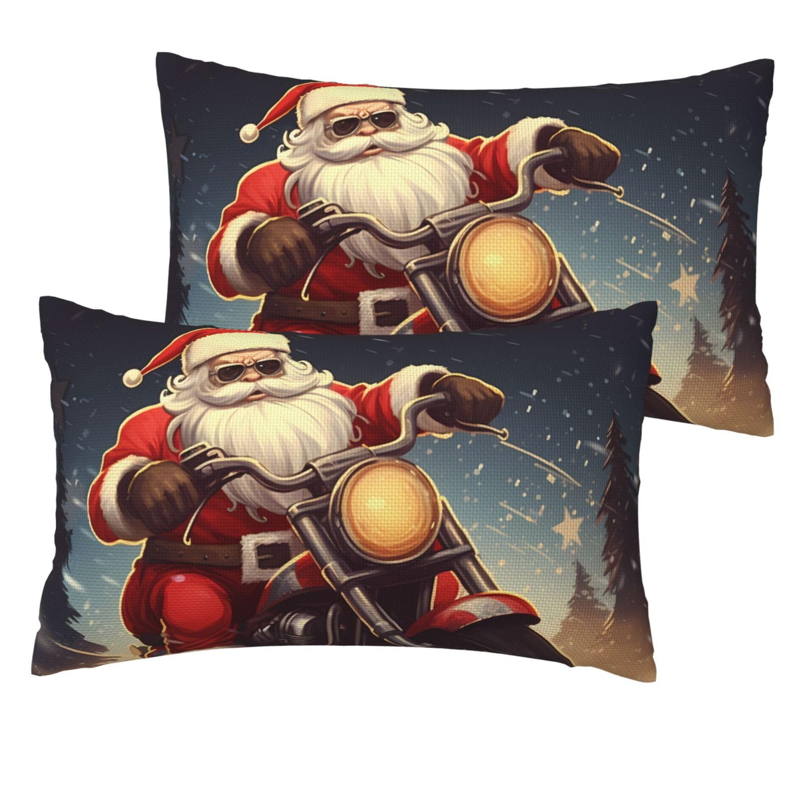 2 Pack Pillow Cases with Hidden Zipper, Soft Breathable Decorative Pillow Covers for Hair and Skin, Santa Claus Biker Riding Pillowcases 12"x20" Bed Pillow Protectors Cover for Sleeping Gifts