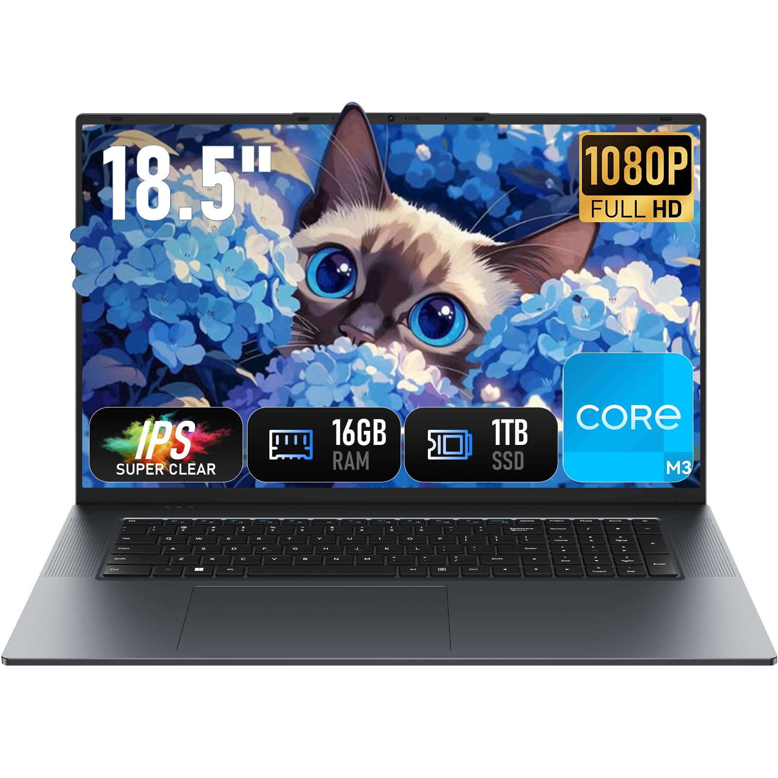 18.5" PC Portatile Processore 16 GB RAM 1TB SSD, processore dual-core m3-8100Y fino a 3,4 GHz, HDMI, RJ45, ampio schermo, ideale per lavoro da remoto, multitasking e intrattenimento.