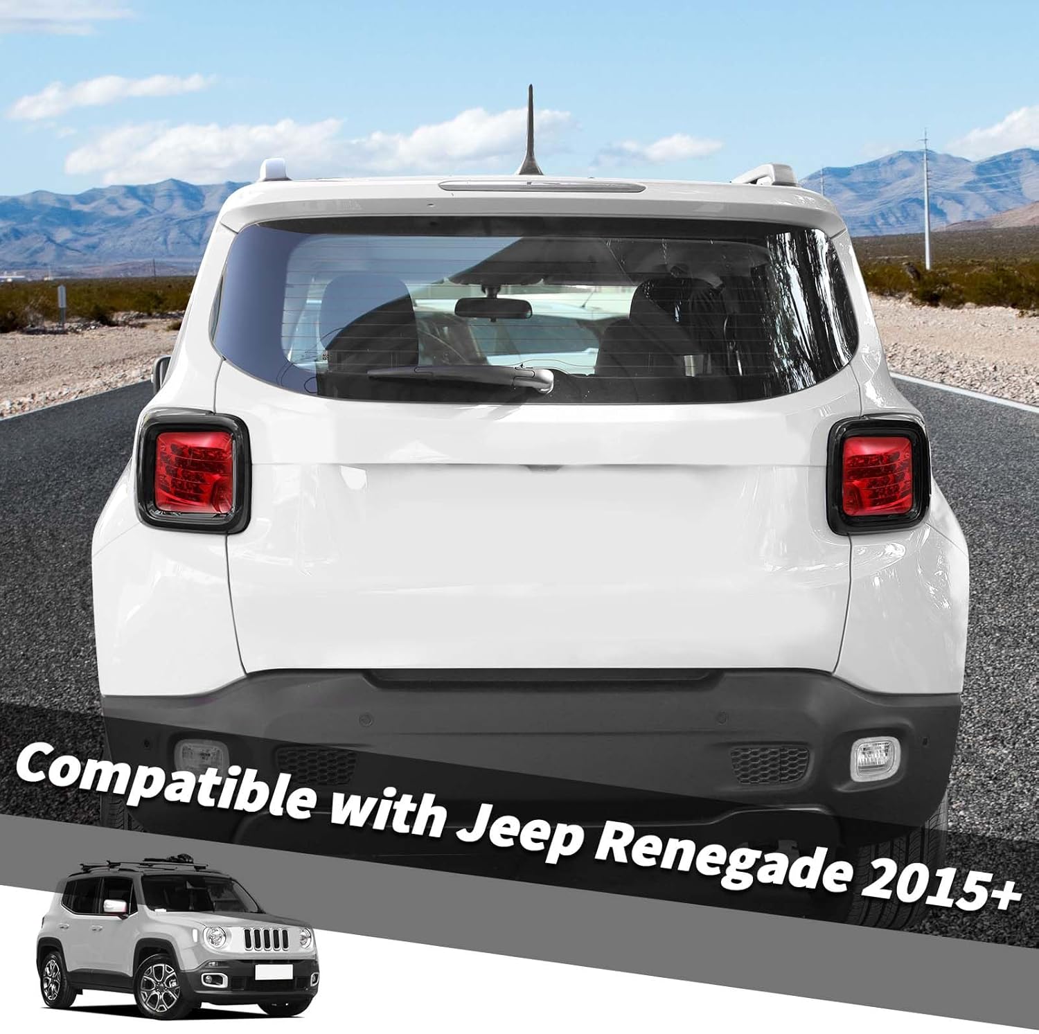 Jimen Tail Light Cover Trim Compatible with Jeep Renegade 2015-2023 (Black)