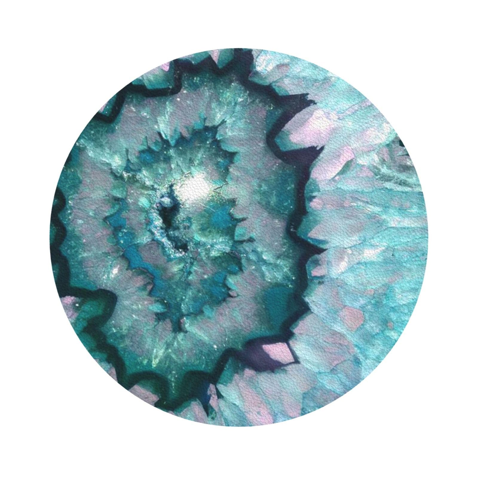 Teal Agate PU Leather Coasters Set of 6 Round Drink Coasters