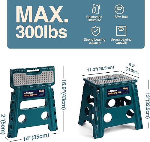 Miniatura 82 de Flottian Taburete plegable de 18 pulgadas para adultos y niños con capacidad para hasta 300 libras, taburetes plegables antideslizantes con asa,